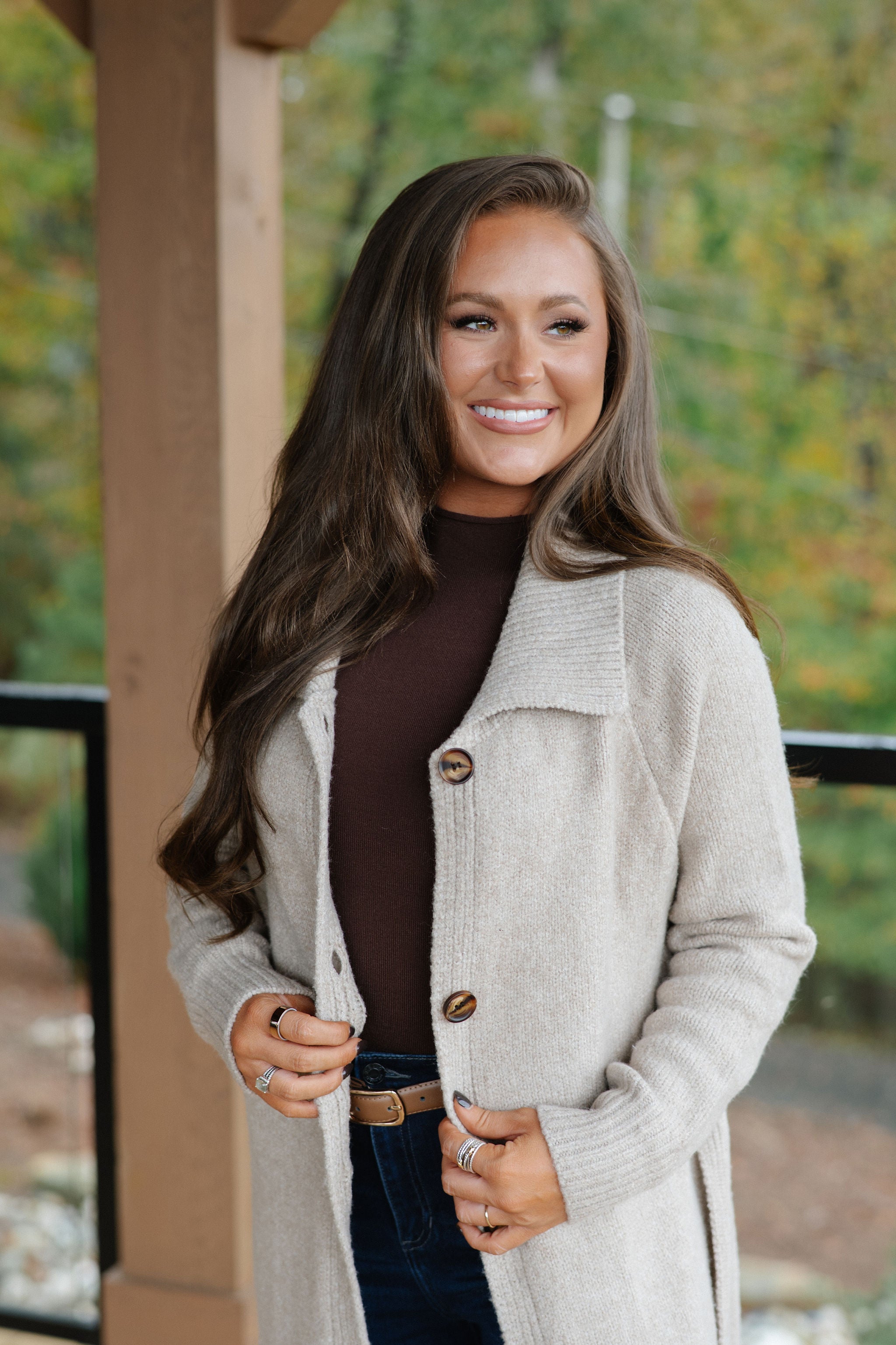 Perrin Knit Belted Long Cardigan-Oat