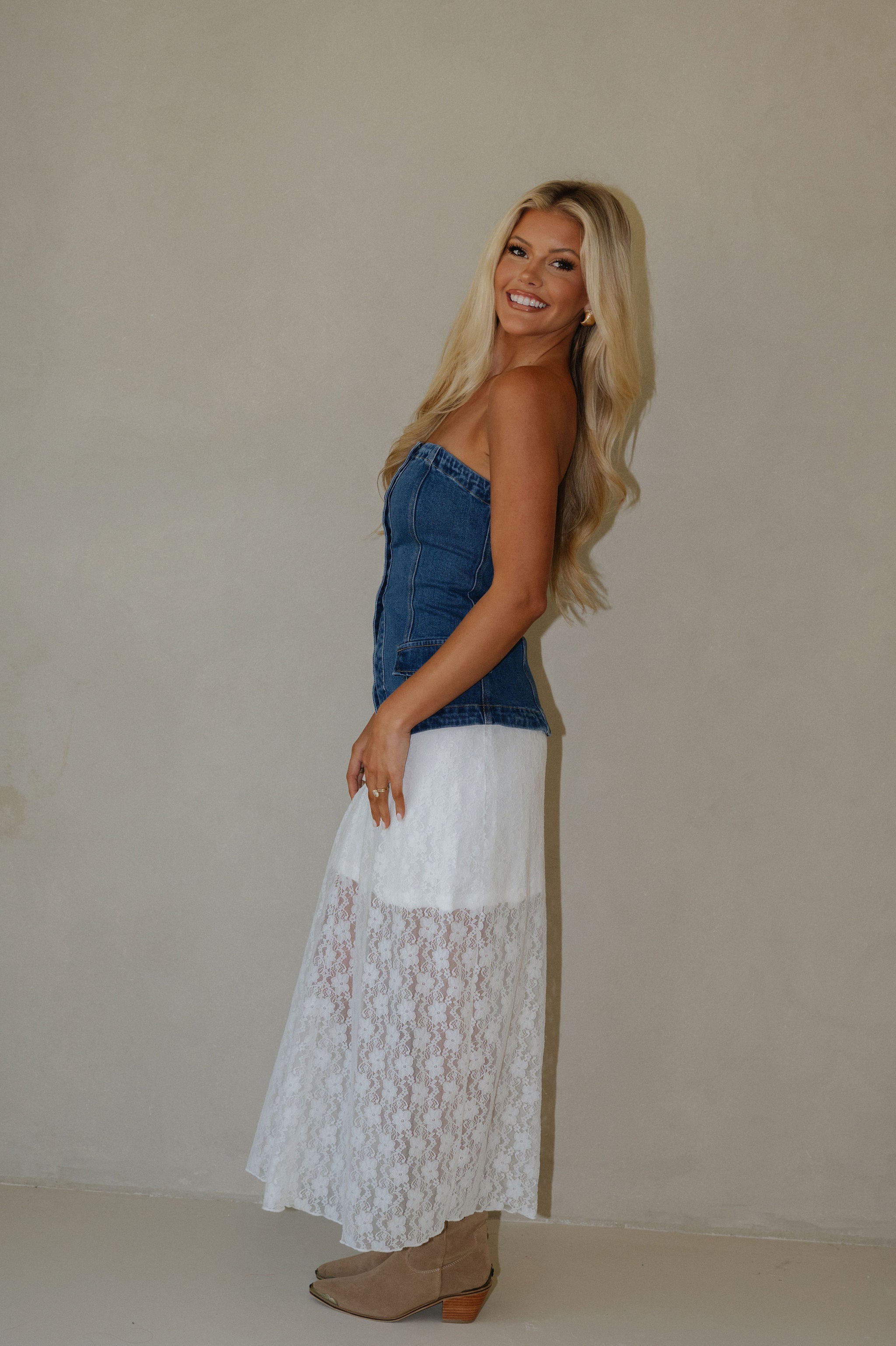Denim Button Down Tube Top