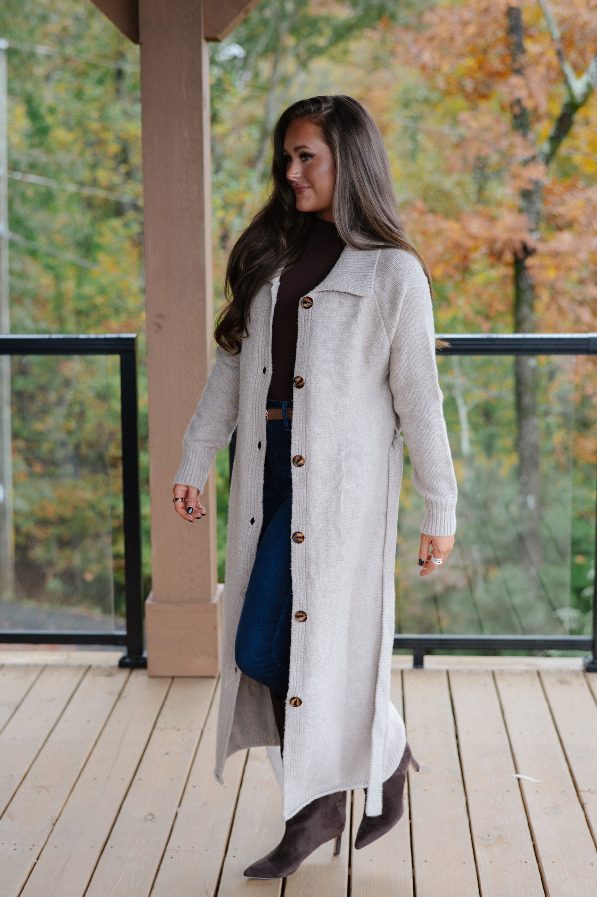 Perrin Knit Belted Long Cardigan-Oat