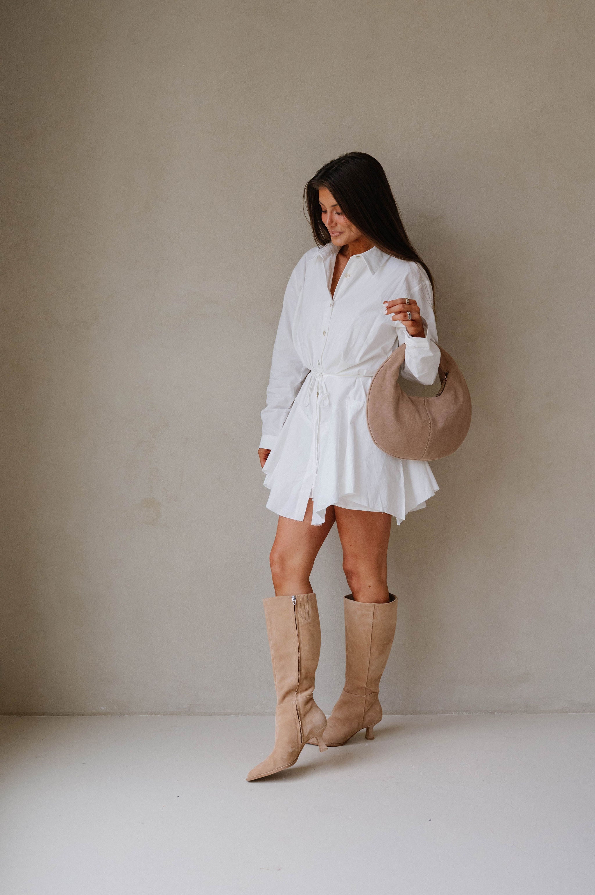 Belted Handkerchief Shirt Romper-Cream