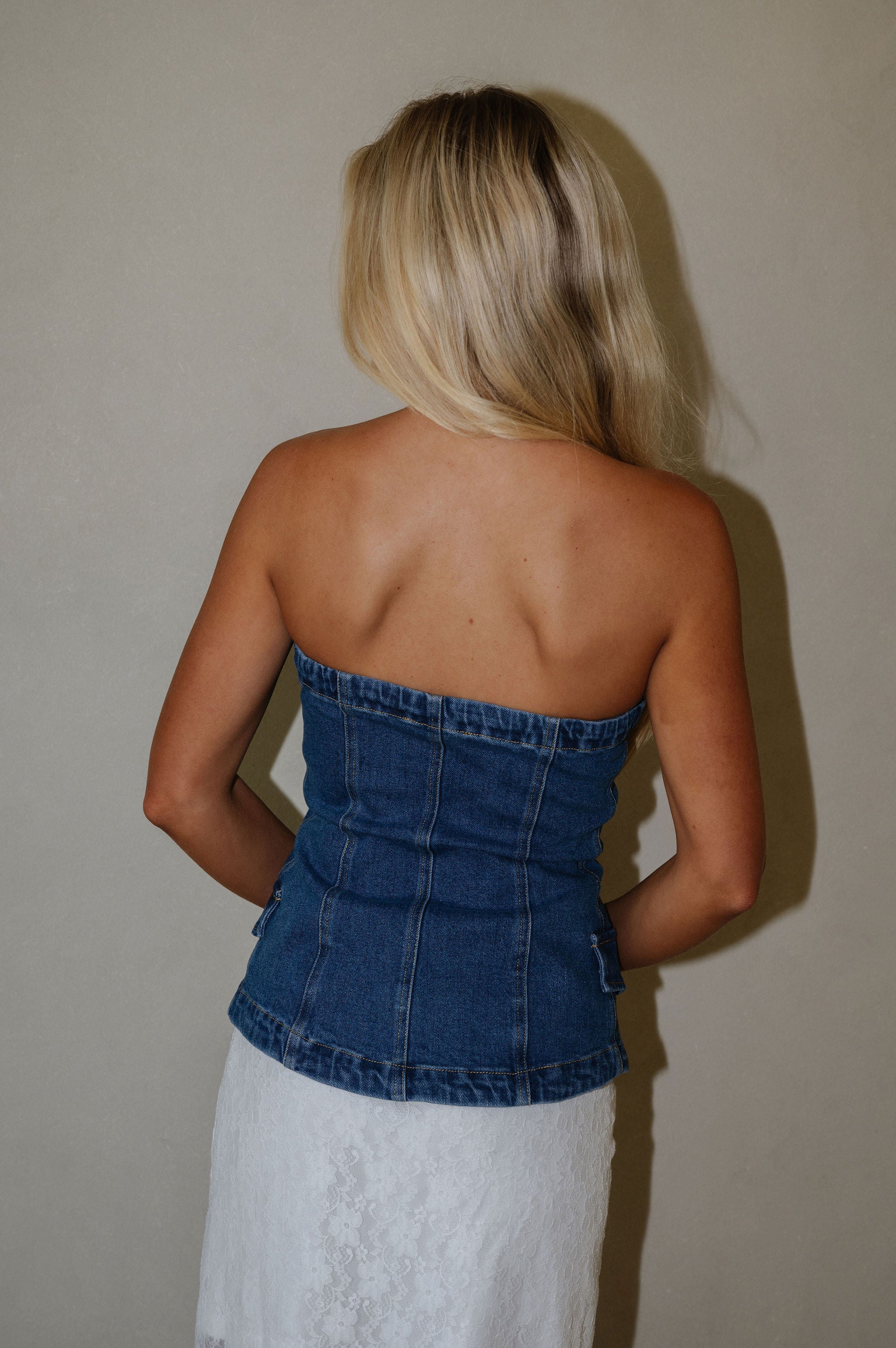 Denim Button Down Tube Top