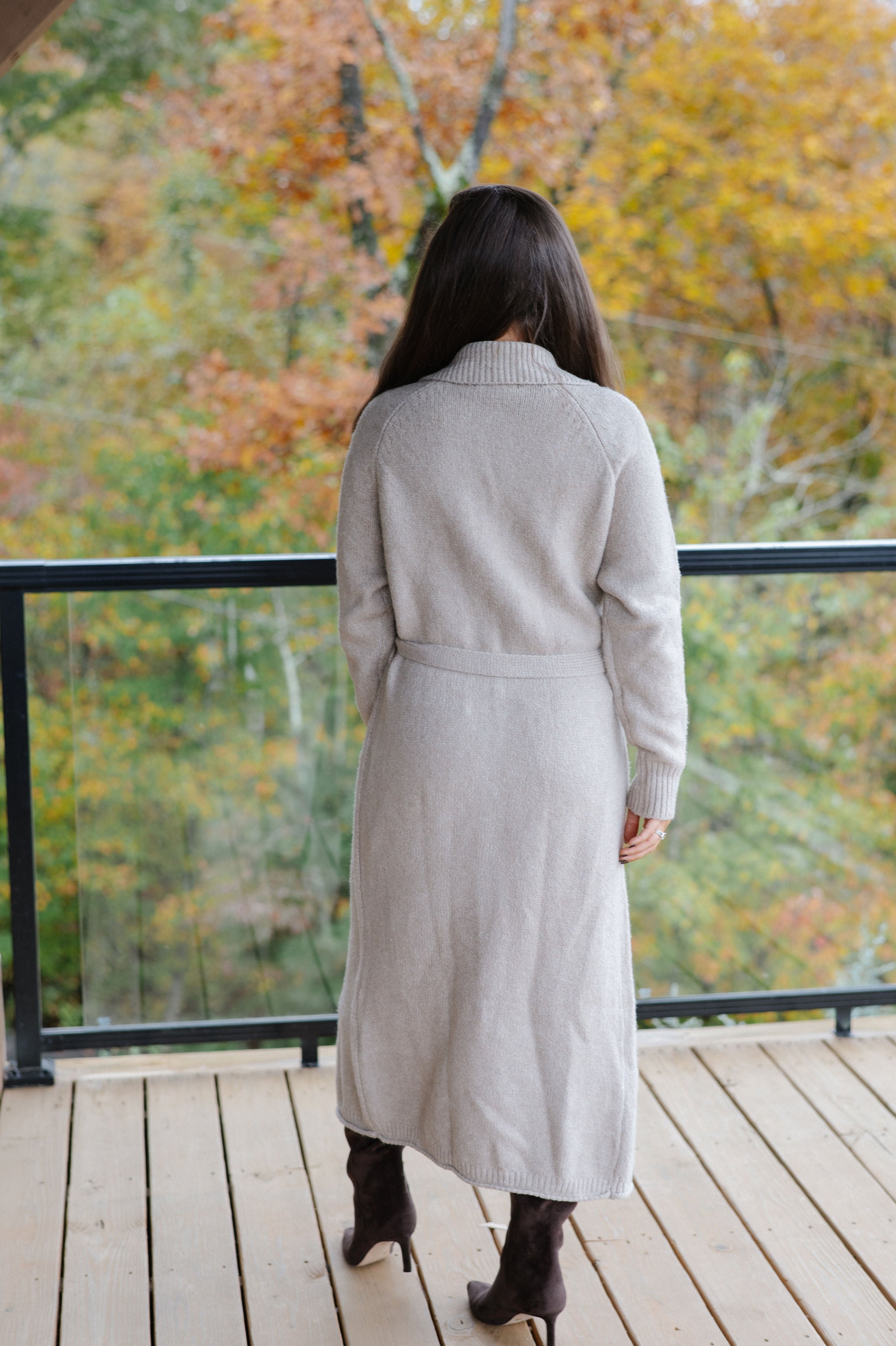 Perrin Knit Belted Long Cardigan-Oat