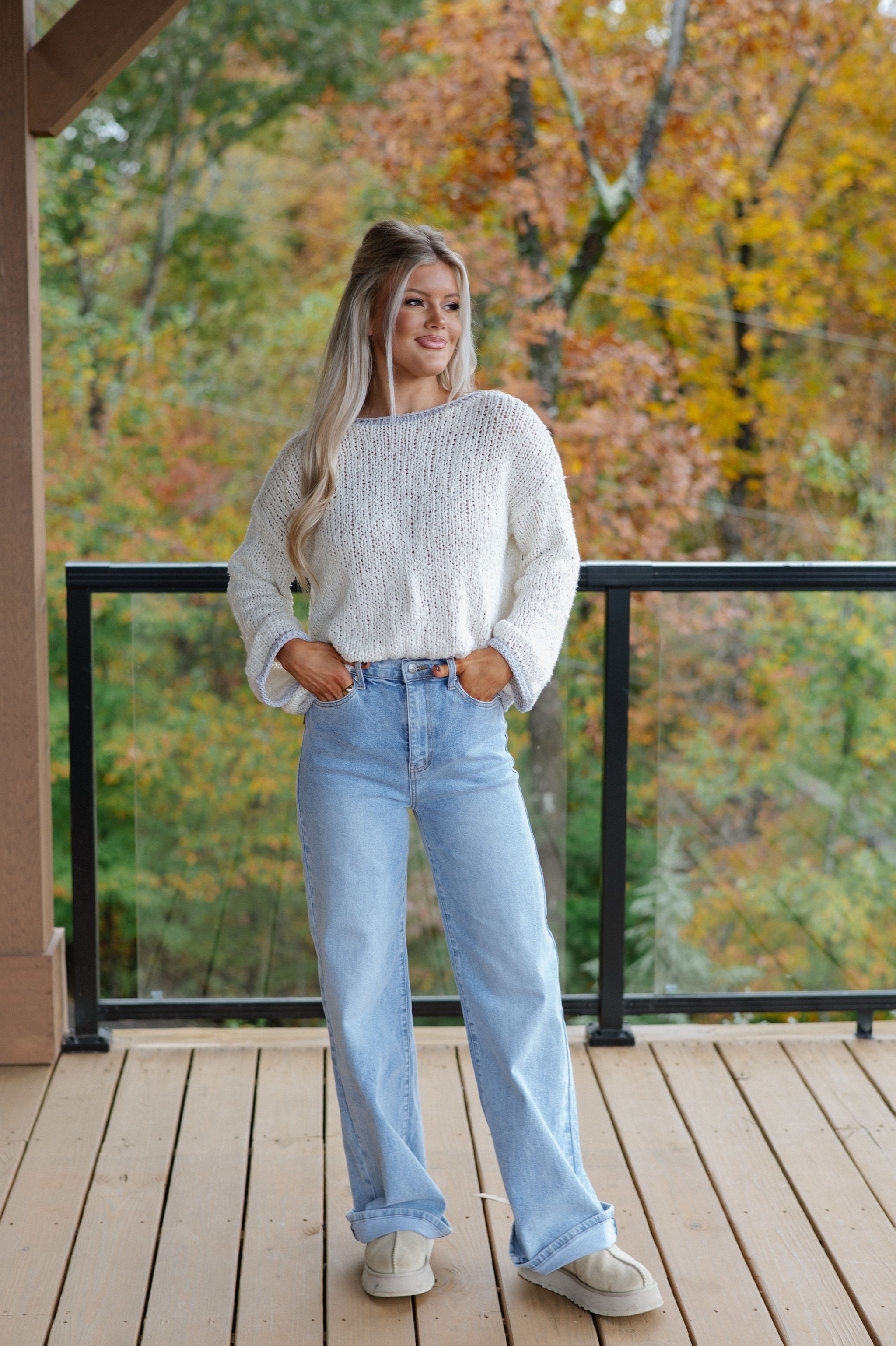 Hallie Popcorn Sweater-Ivory/Dusty Grey