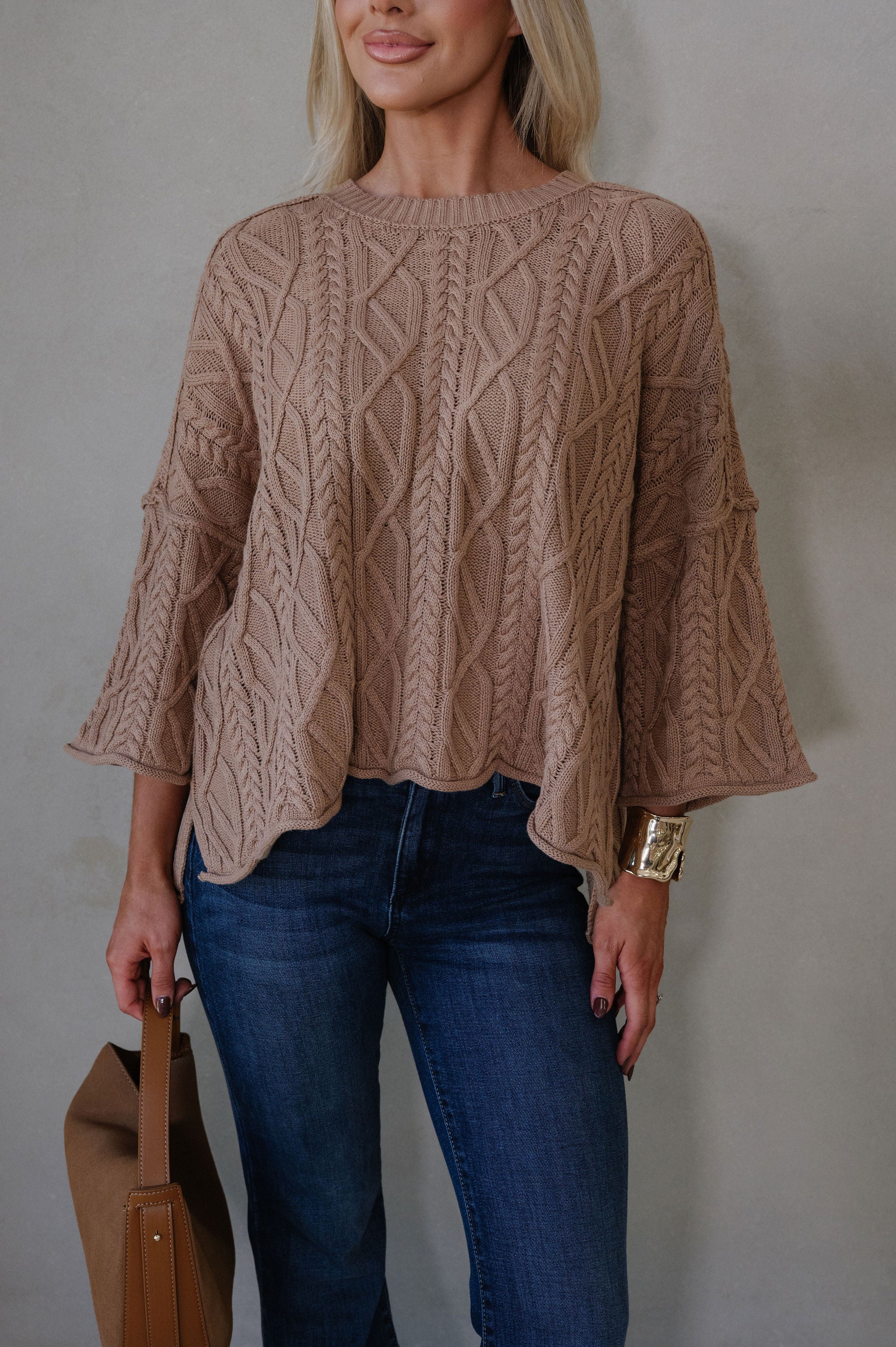 Campbell Bell Sleeve Sweater-Latte