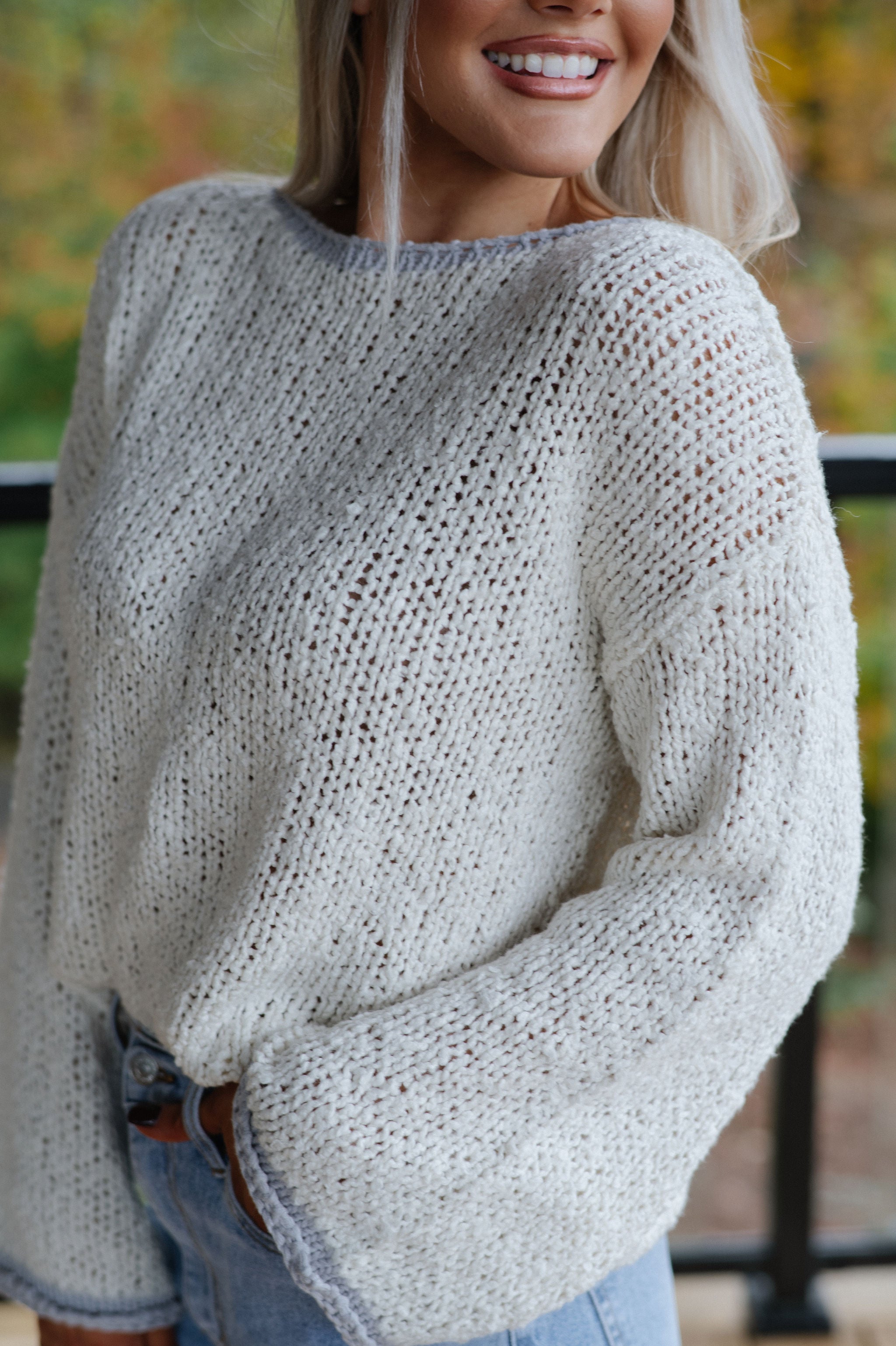 Hallie Popcorn Sweater-Ivory/Dusty Grey