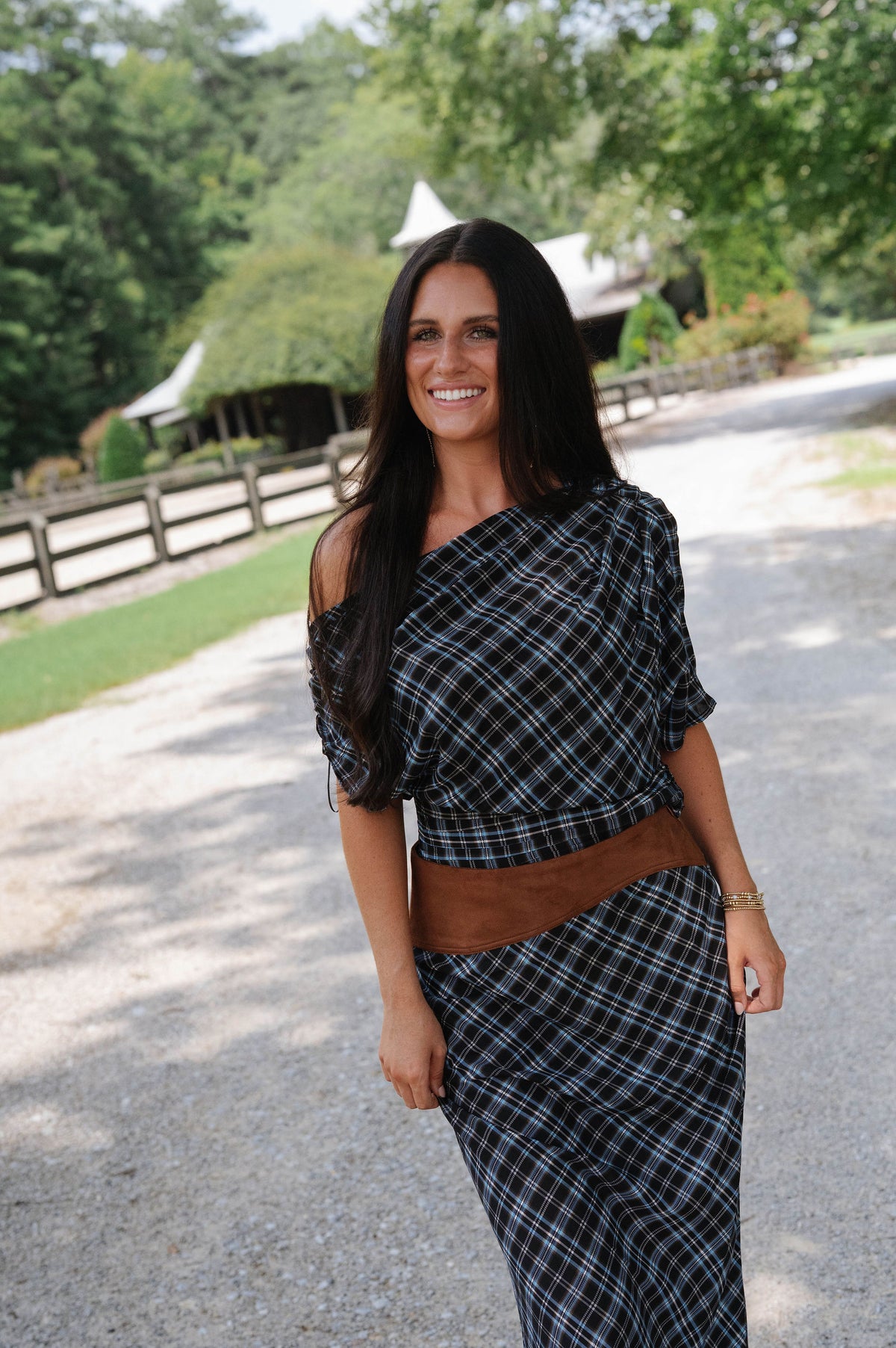 Plaid Asymmetrical Skirt Set-Blue Combo