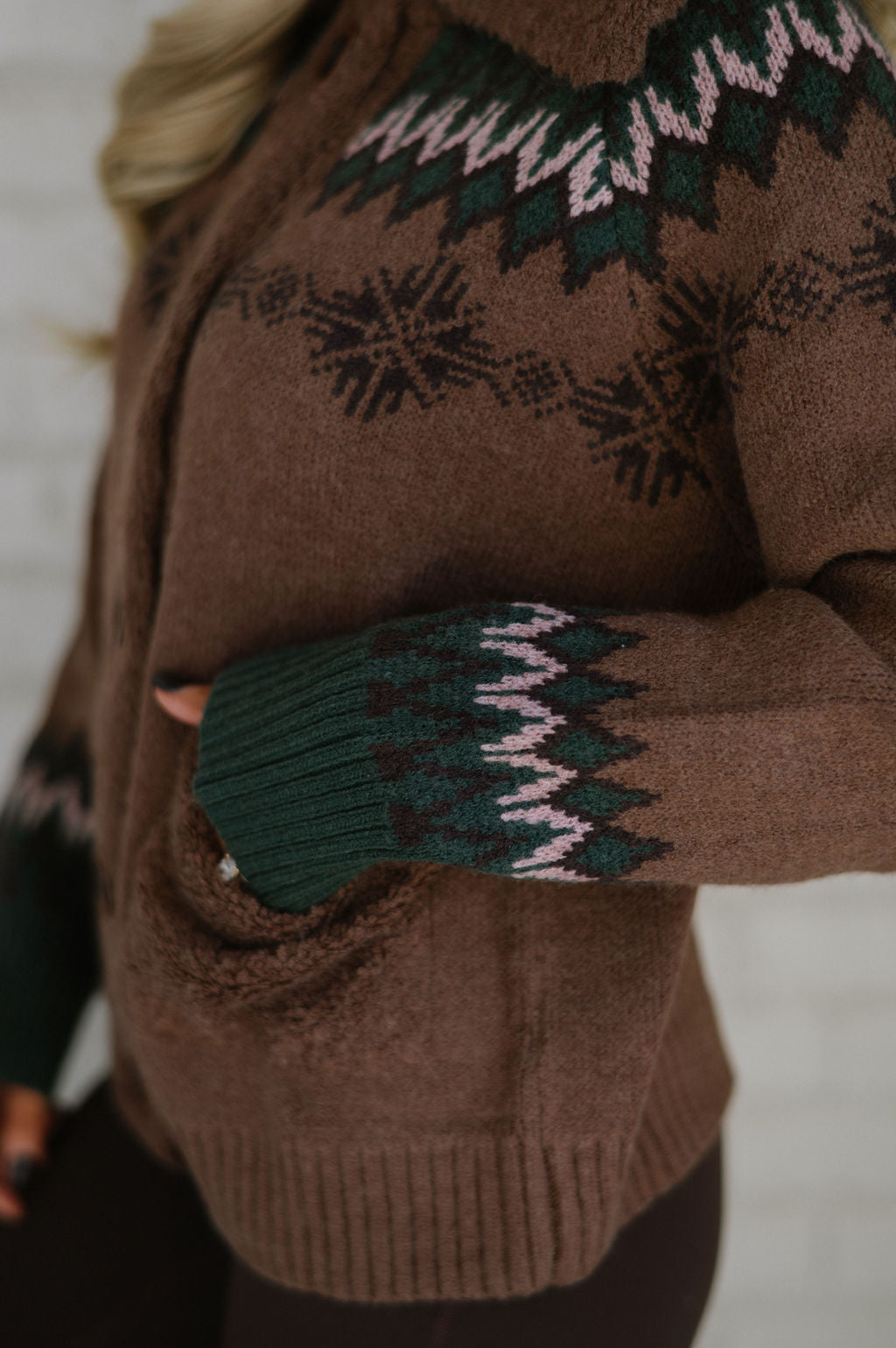 Doorbuster! Jacquard Sweater Jacket-Brown