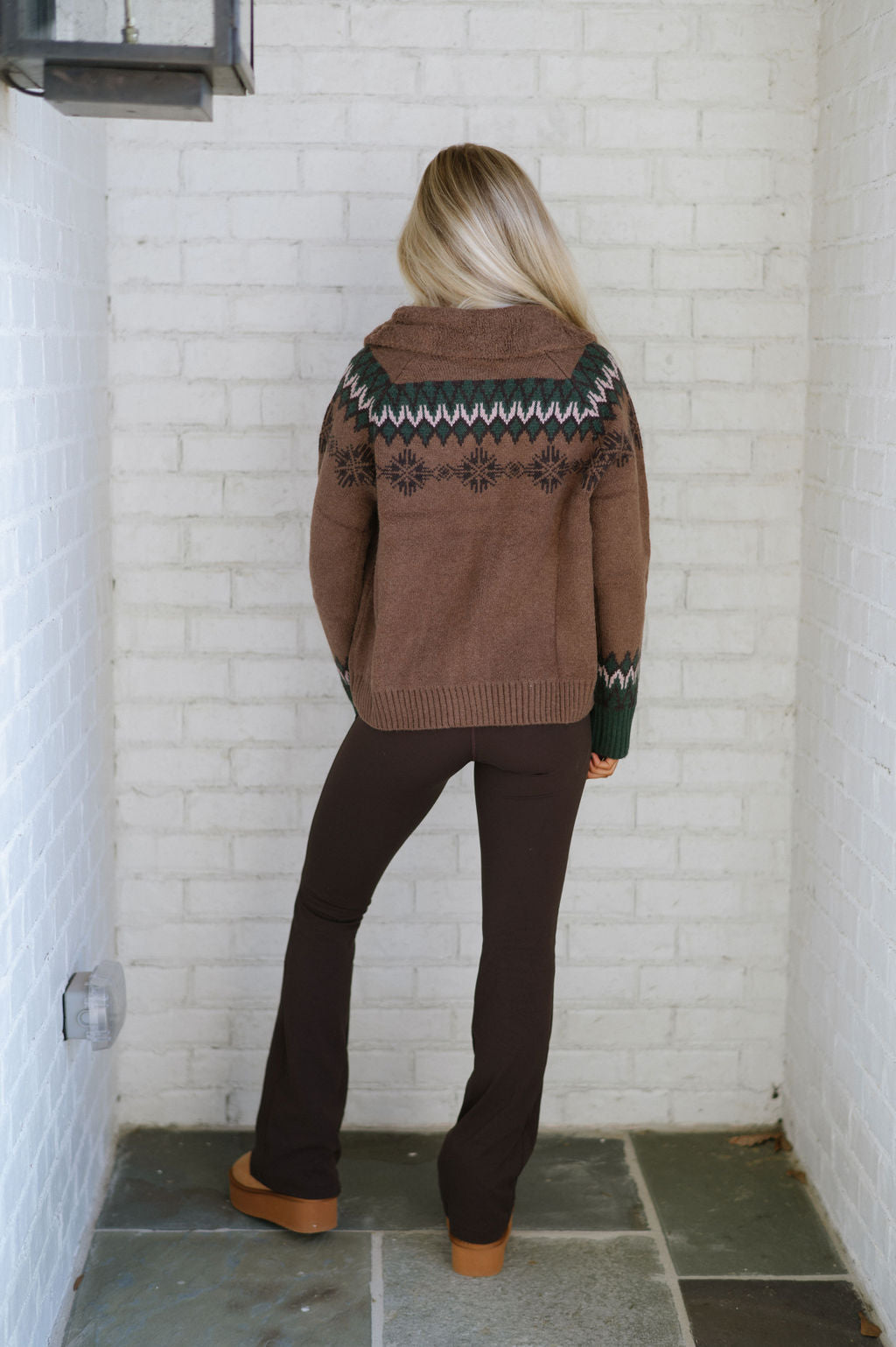 Doorbuster! Jacquard Sweater Jacket-Brown