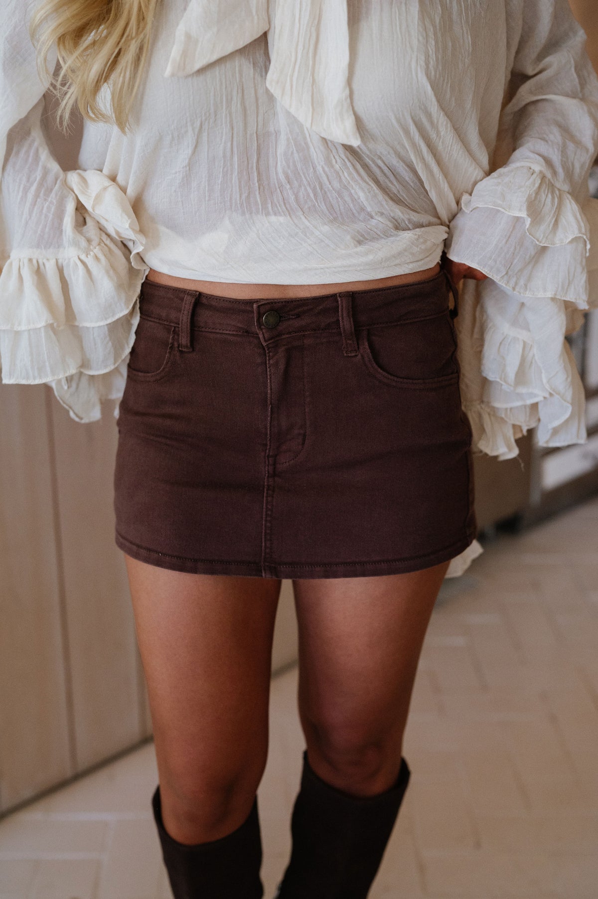 Finley Denim Skort-Brown