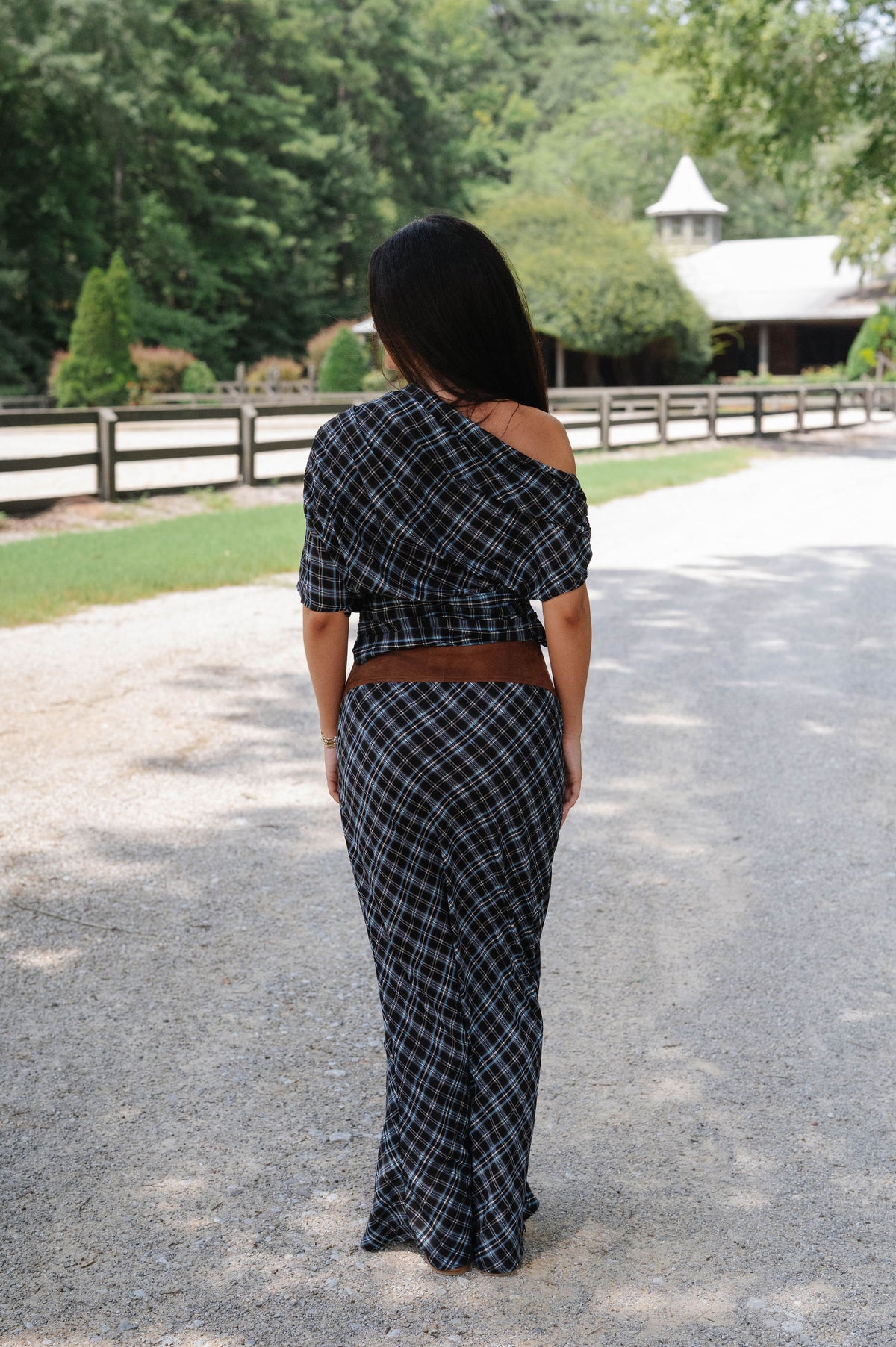 Plaid Asymmetrical Skirt Set-Blue Combo