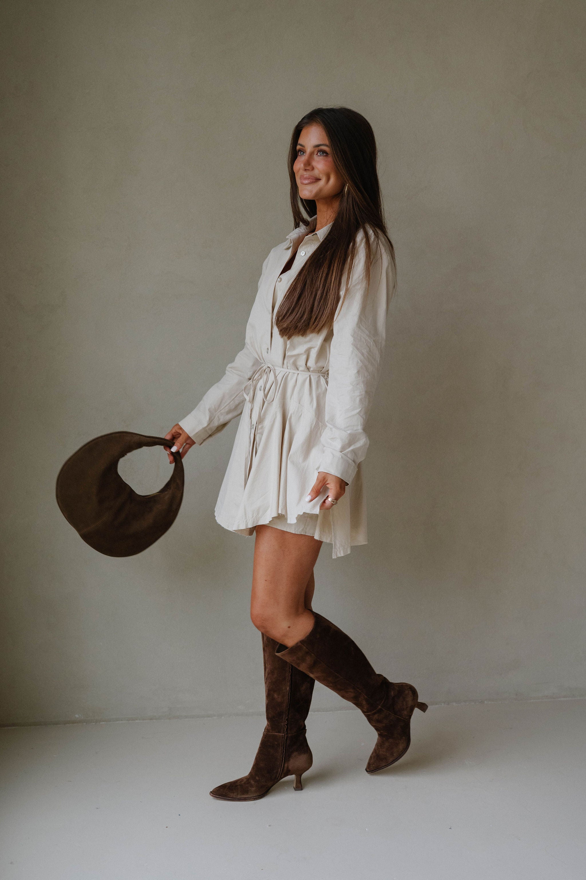 Belted Handkerchief Shirt Romper-Oatmeal