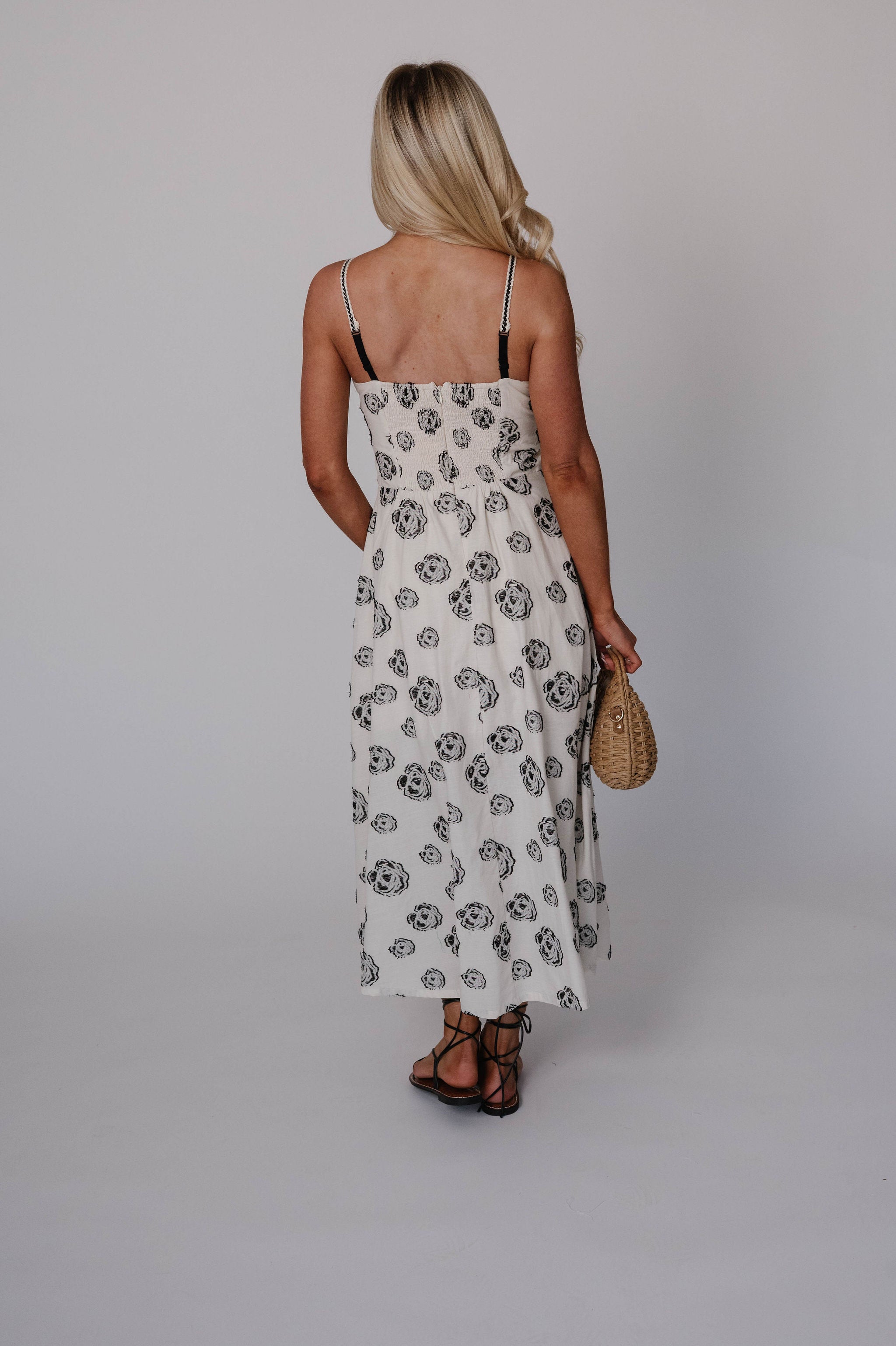 Dana Contrast Trim Midi Dress-Natural/Black