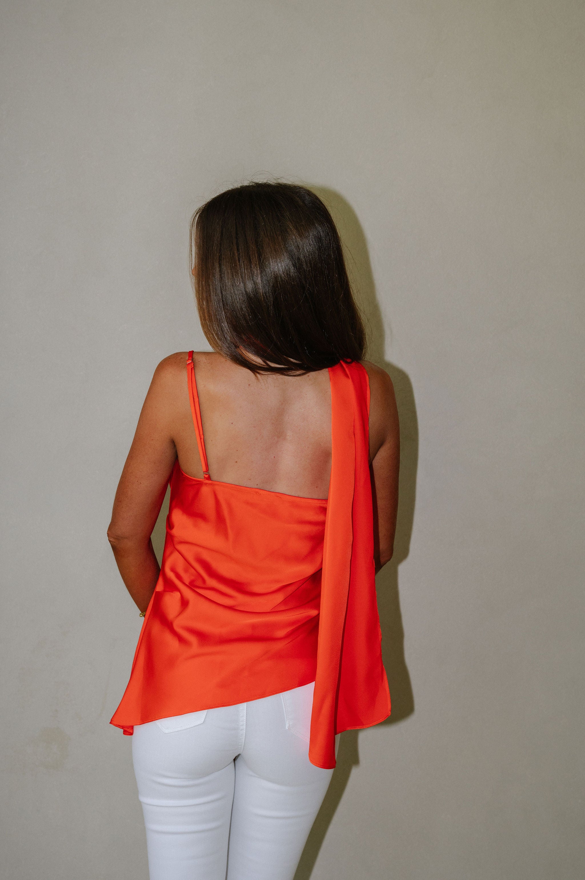 Satin Scarf Neck Top-Orange