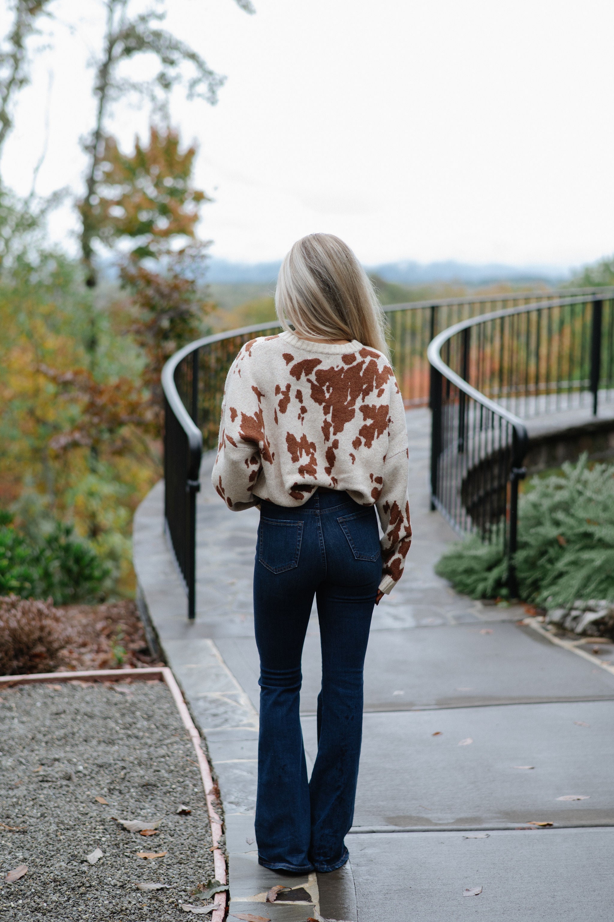 Chic Cow Print Sweater-Natural Camel