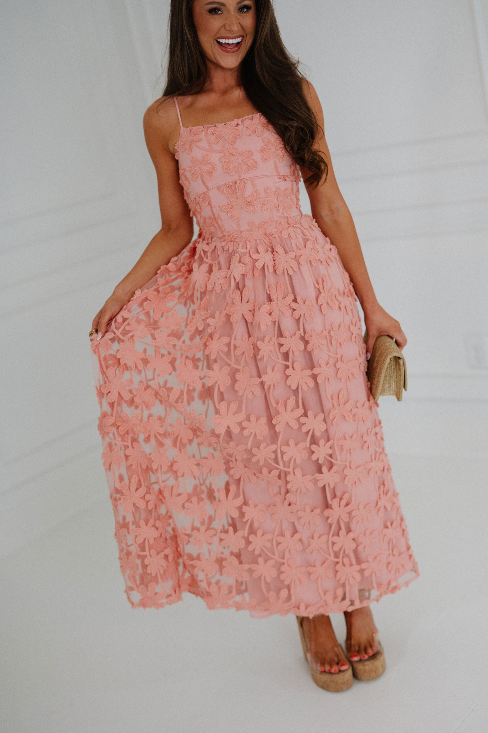 Floral Embellished Maxi Dress-Pink
