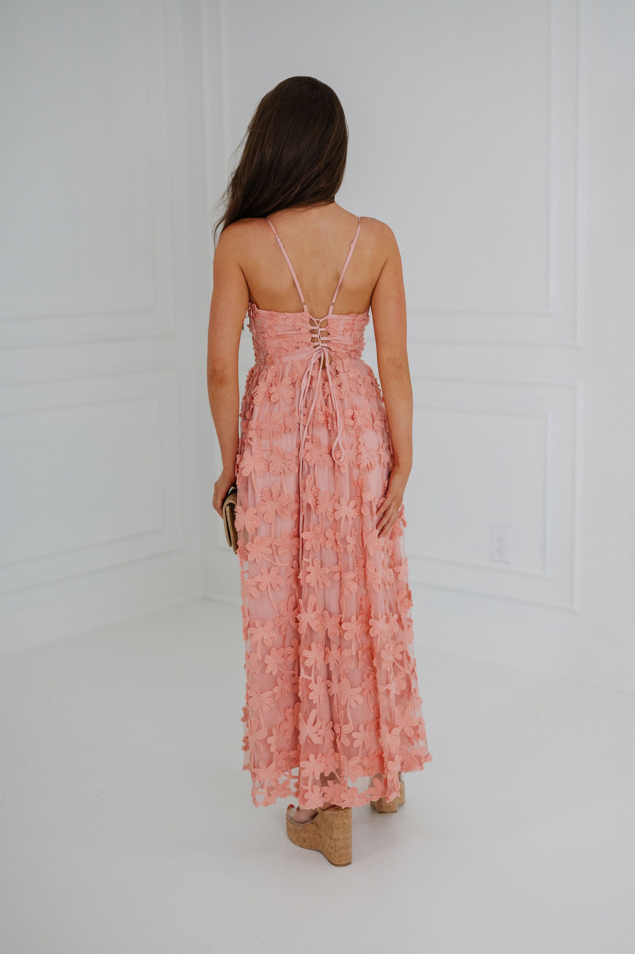 Floral Embellished Maxi Dress-Pink