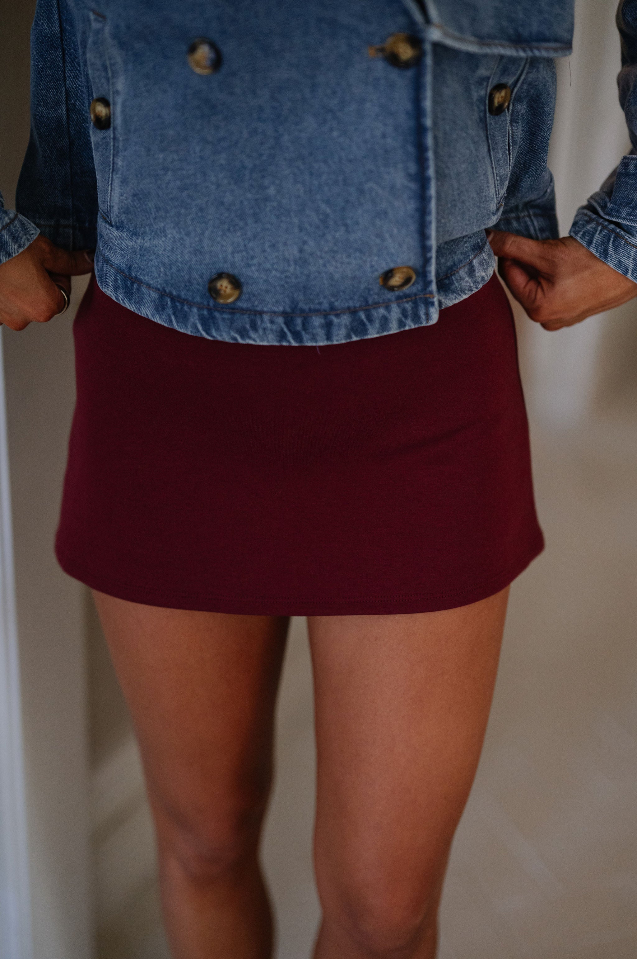 Lucy Low Rise Mini Skirt-Berry Wine