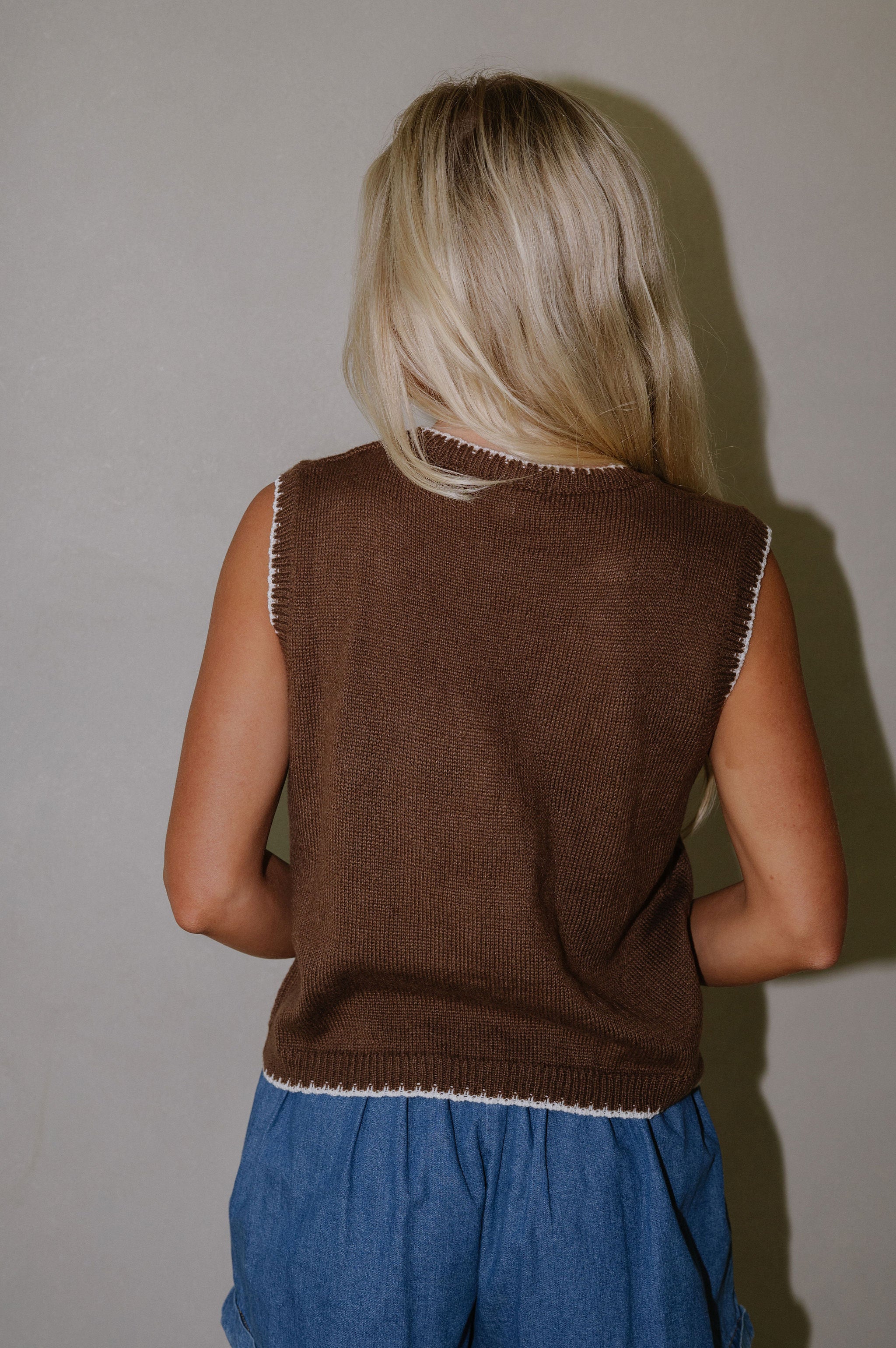 Fish Printed Sweater Top-Brown/Cream