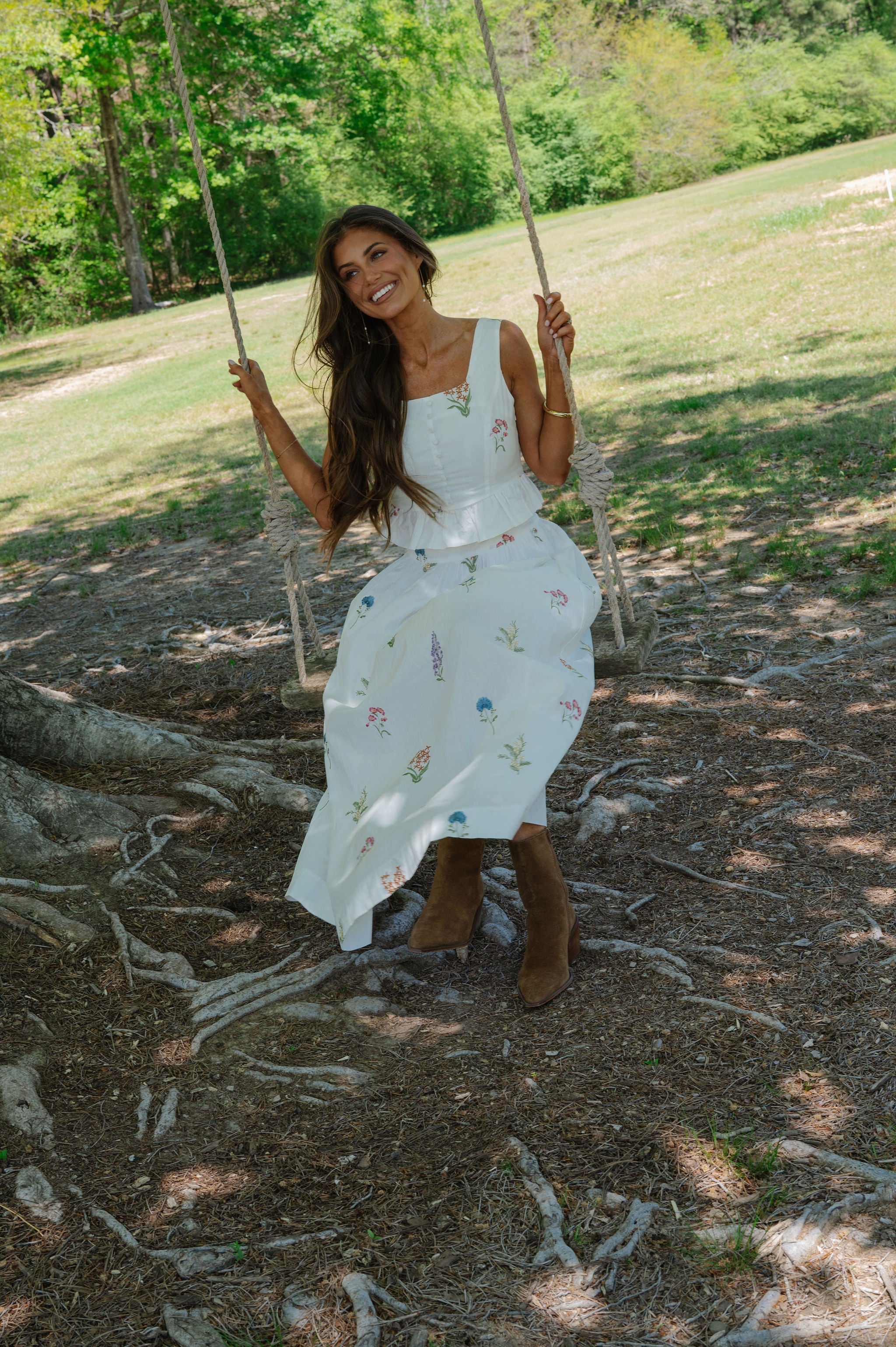 Cottage Floral Maxi Skirt Set-White