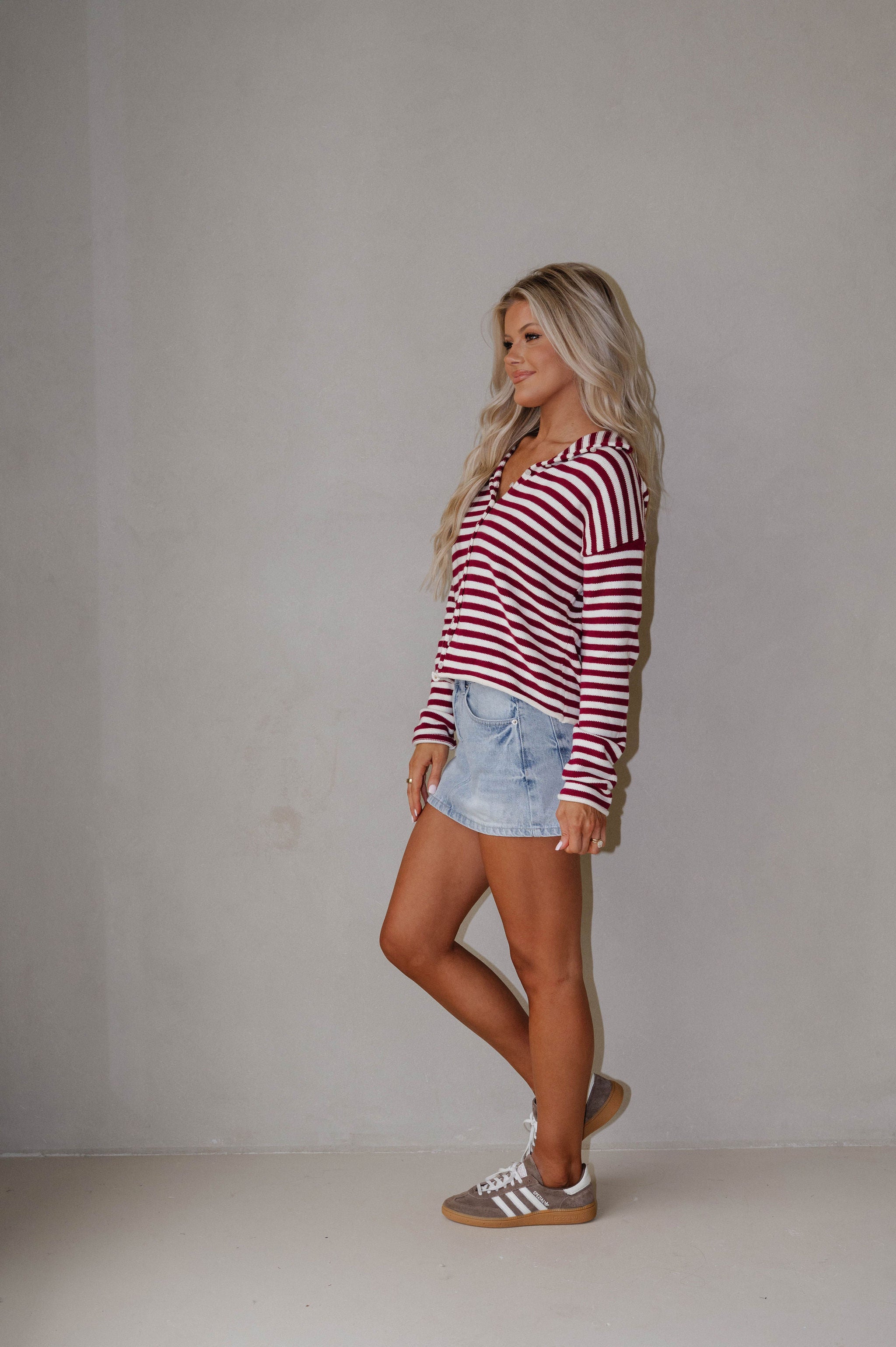 Elina Stripe Knit Top-Ivory/Scarlet