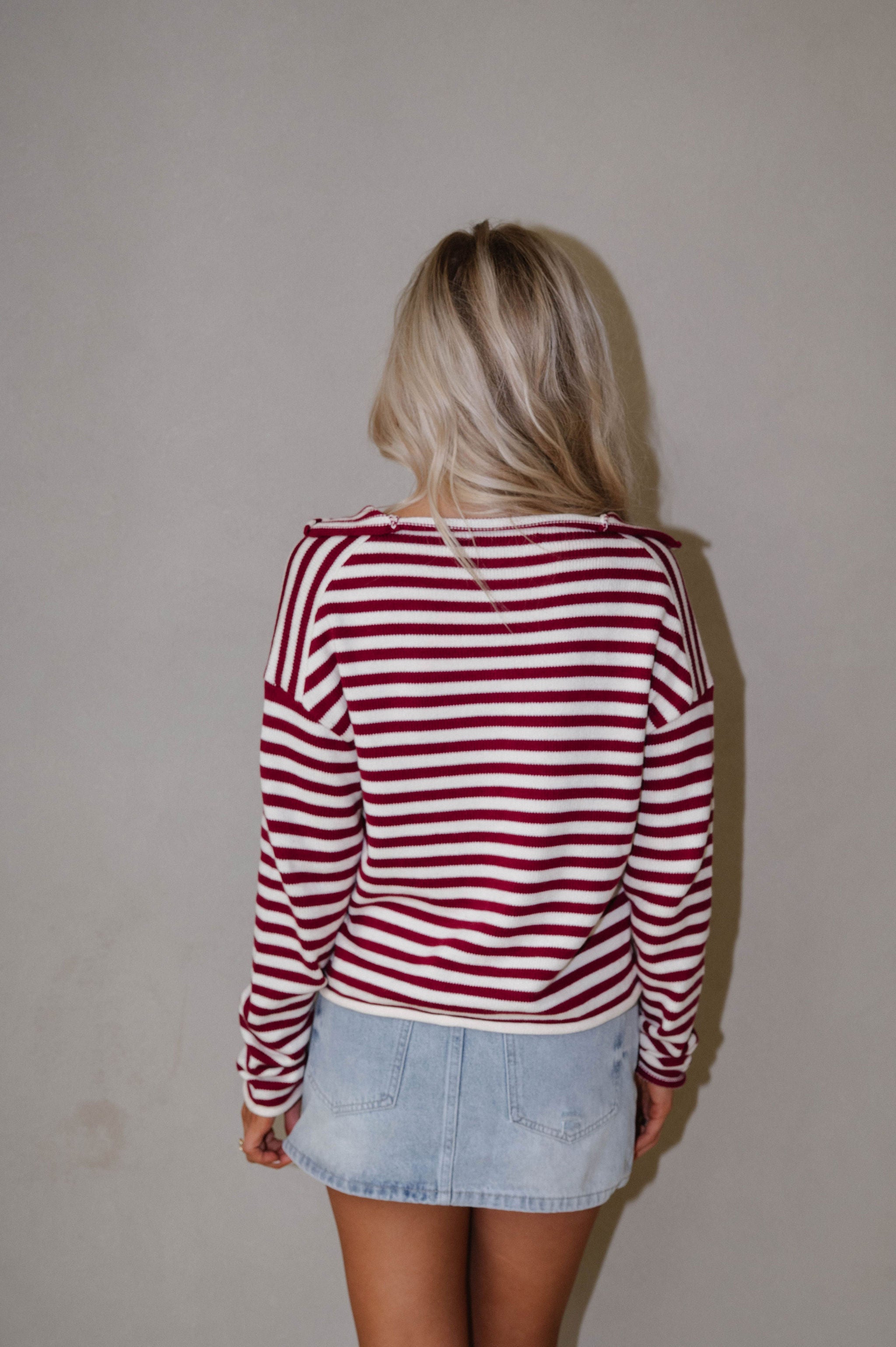 Elina Stripe Knit Top-Ivory/Scarlet