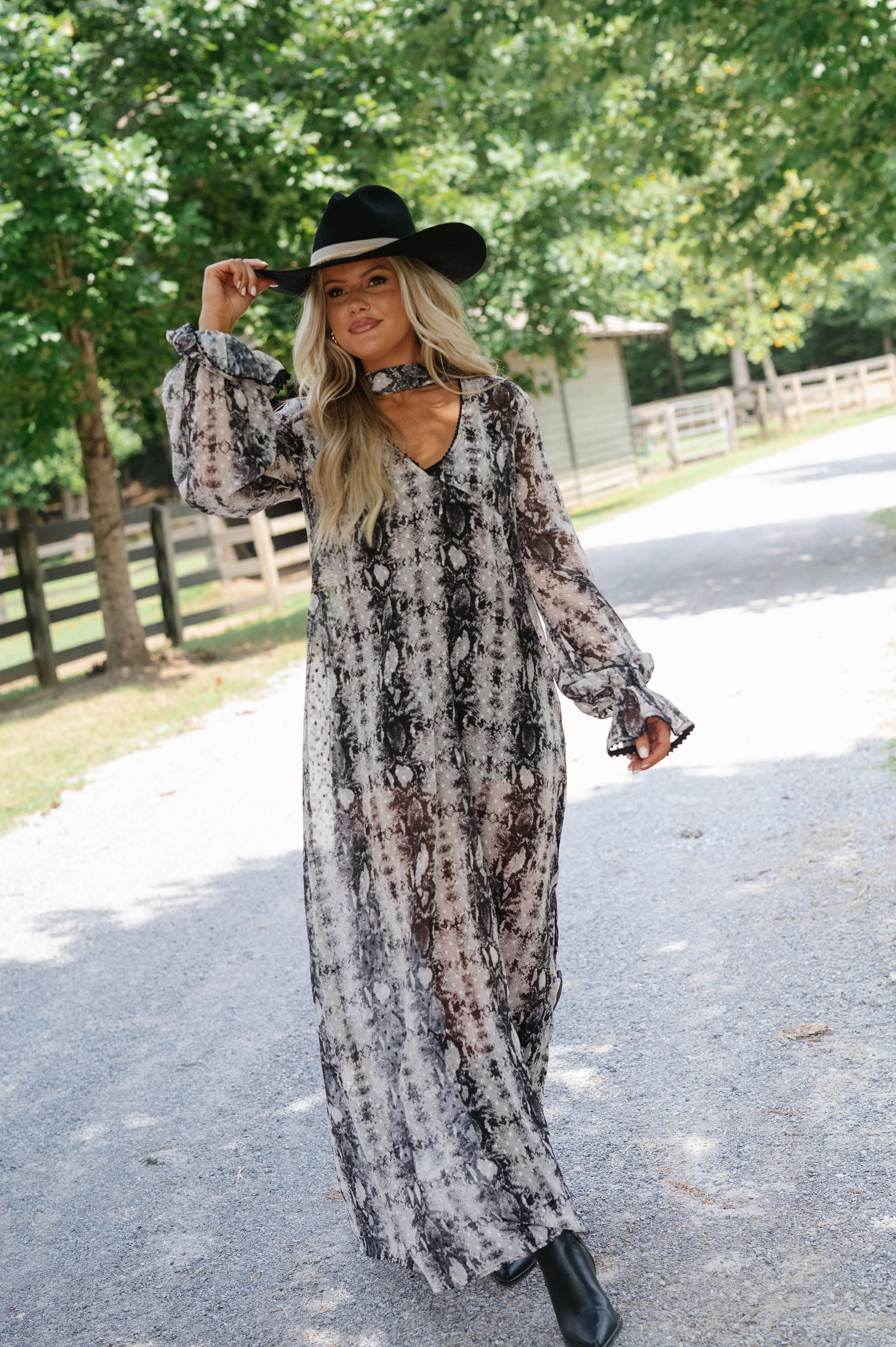 Snake Print Maxi Dress With Scarf