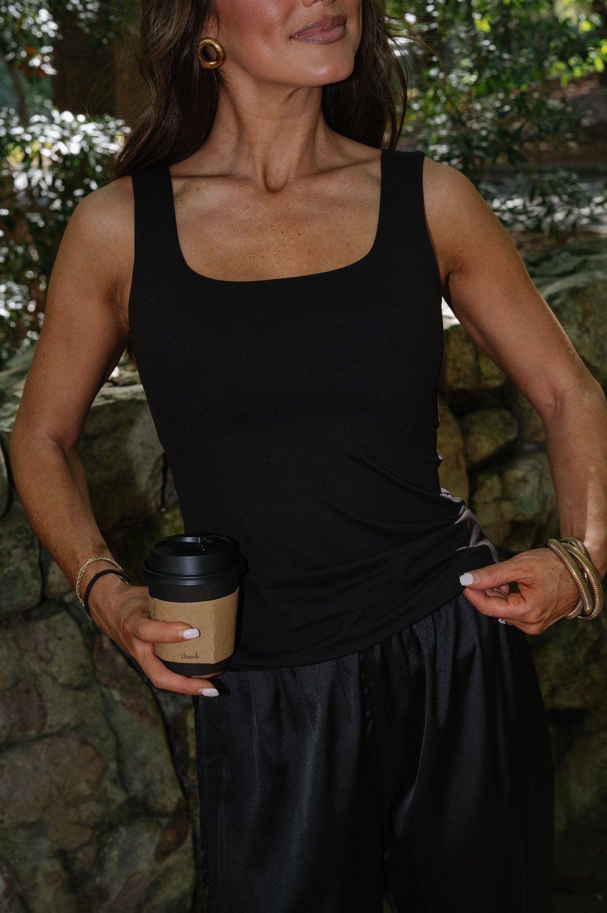 Rae Square Neckline Tank Top-Black