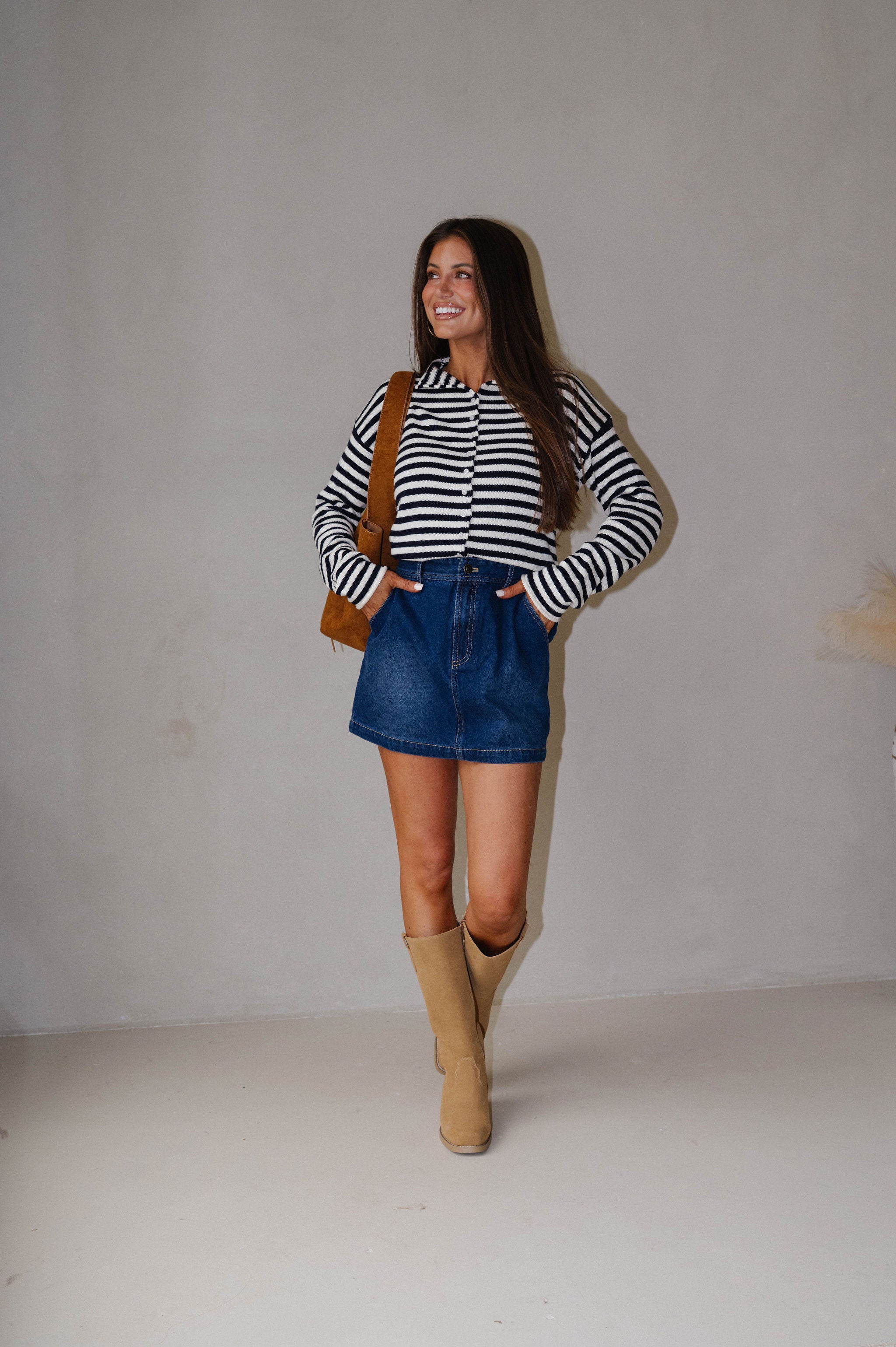 Denim Pocketed Mini Skirt-Dark Wash
