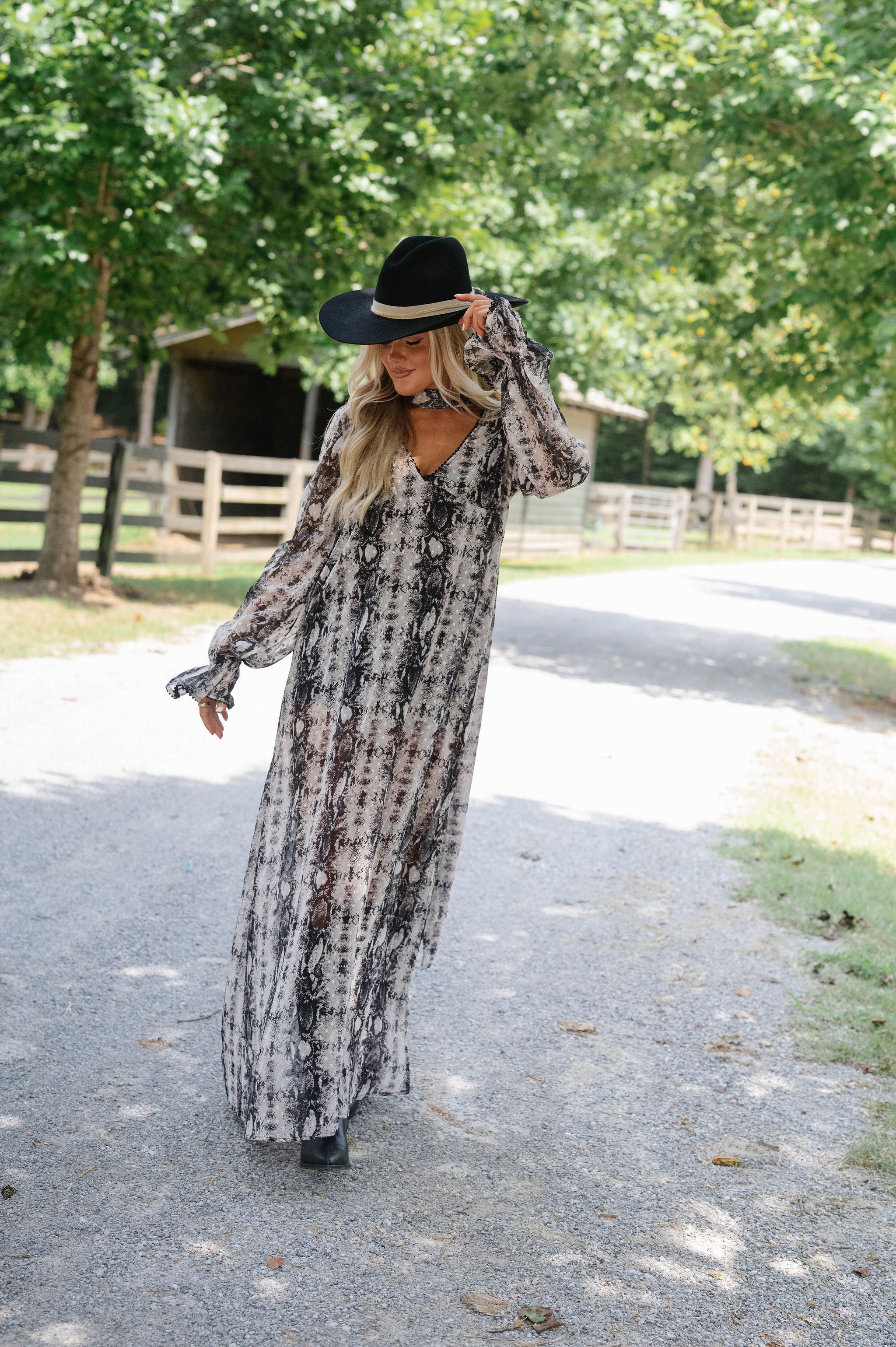 Snake Print Maxi Dress With Scarf