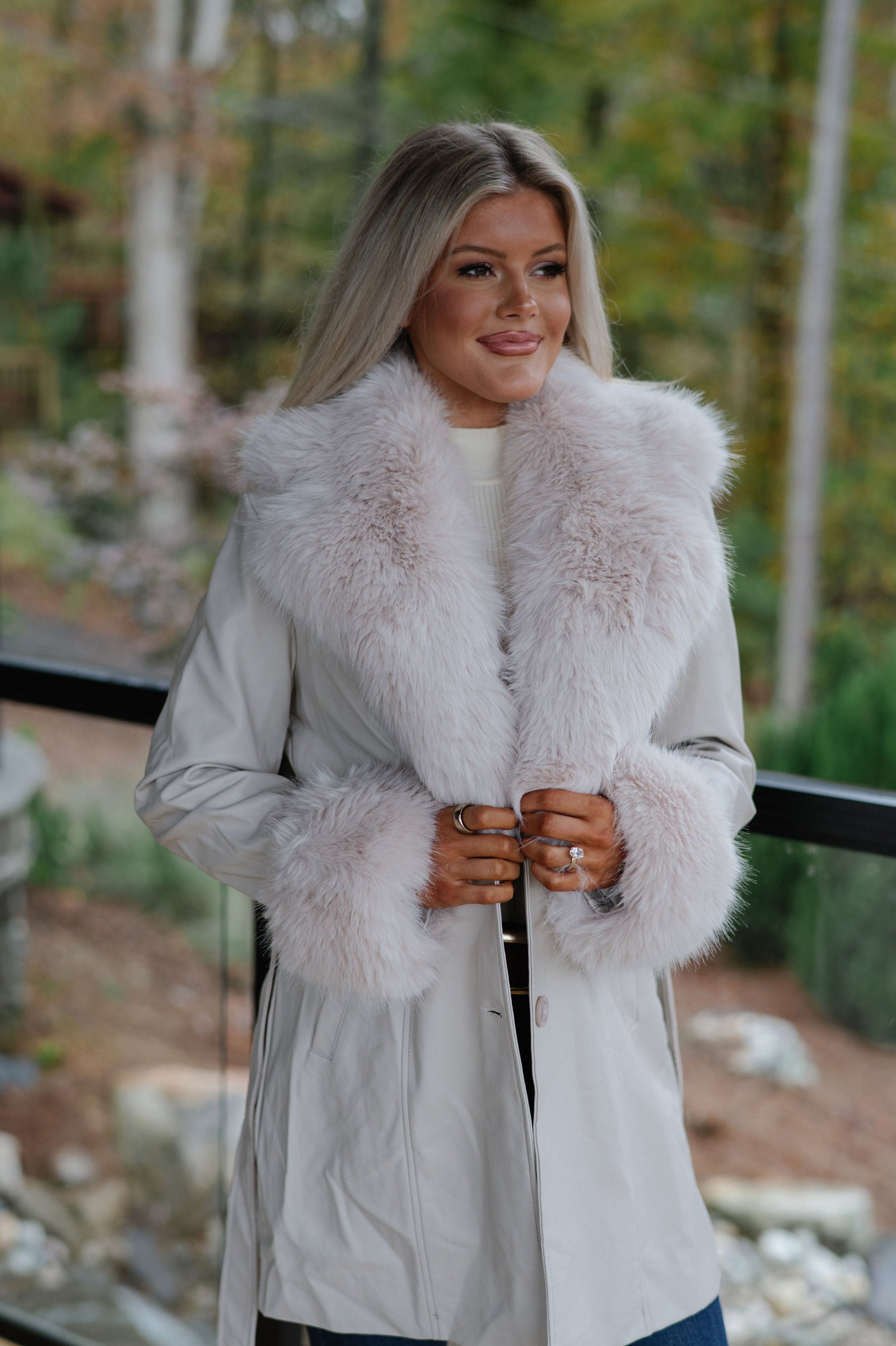 Ginny Fur Trim Coat-Beige