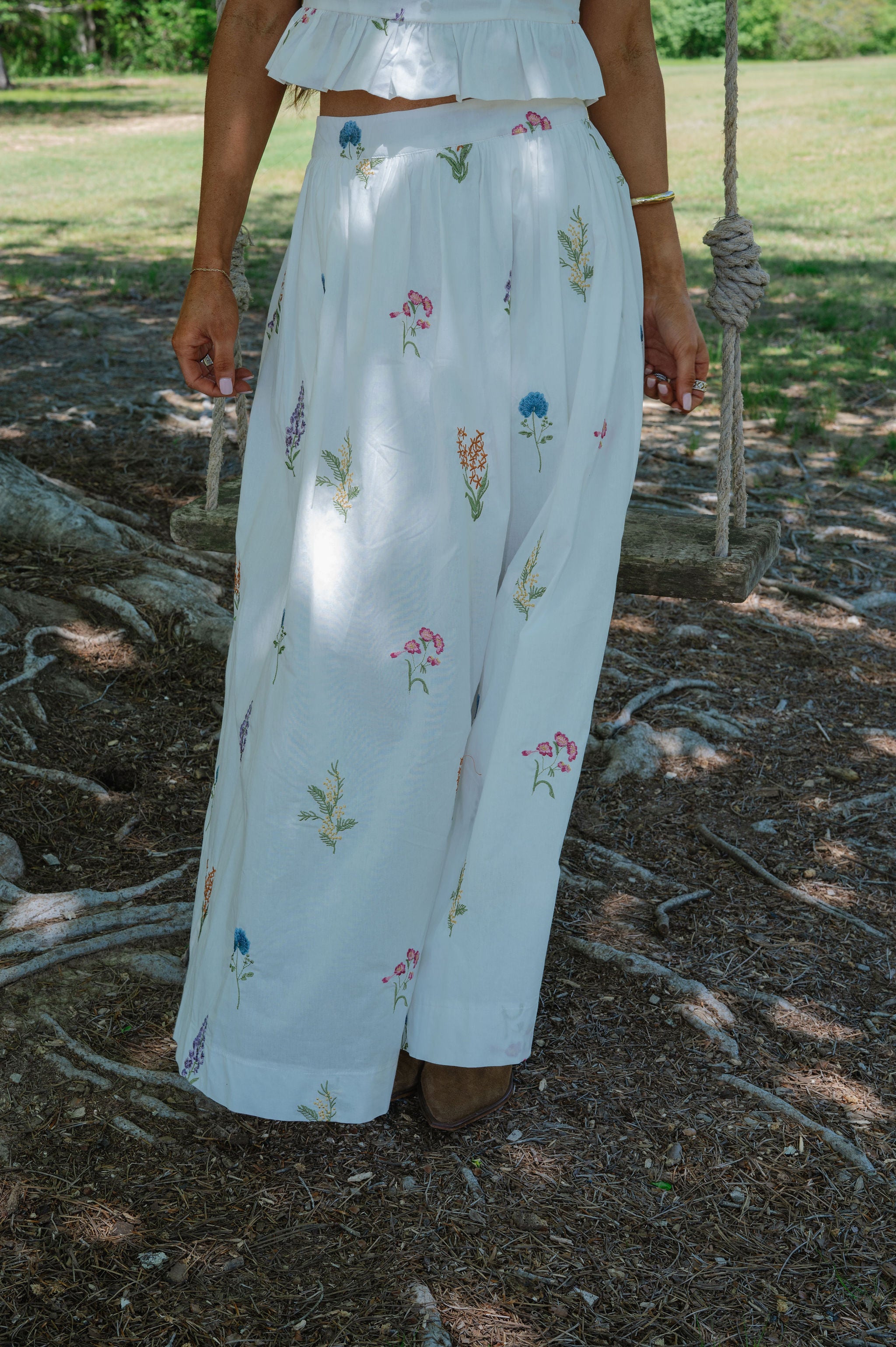Cottage Floral Maxi Skirt Set-White
