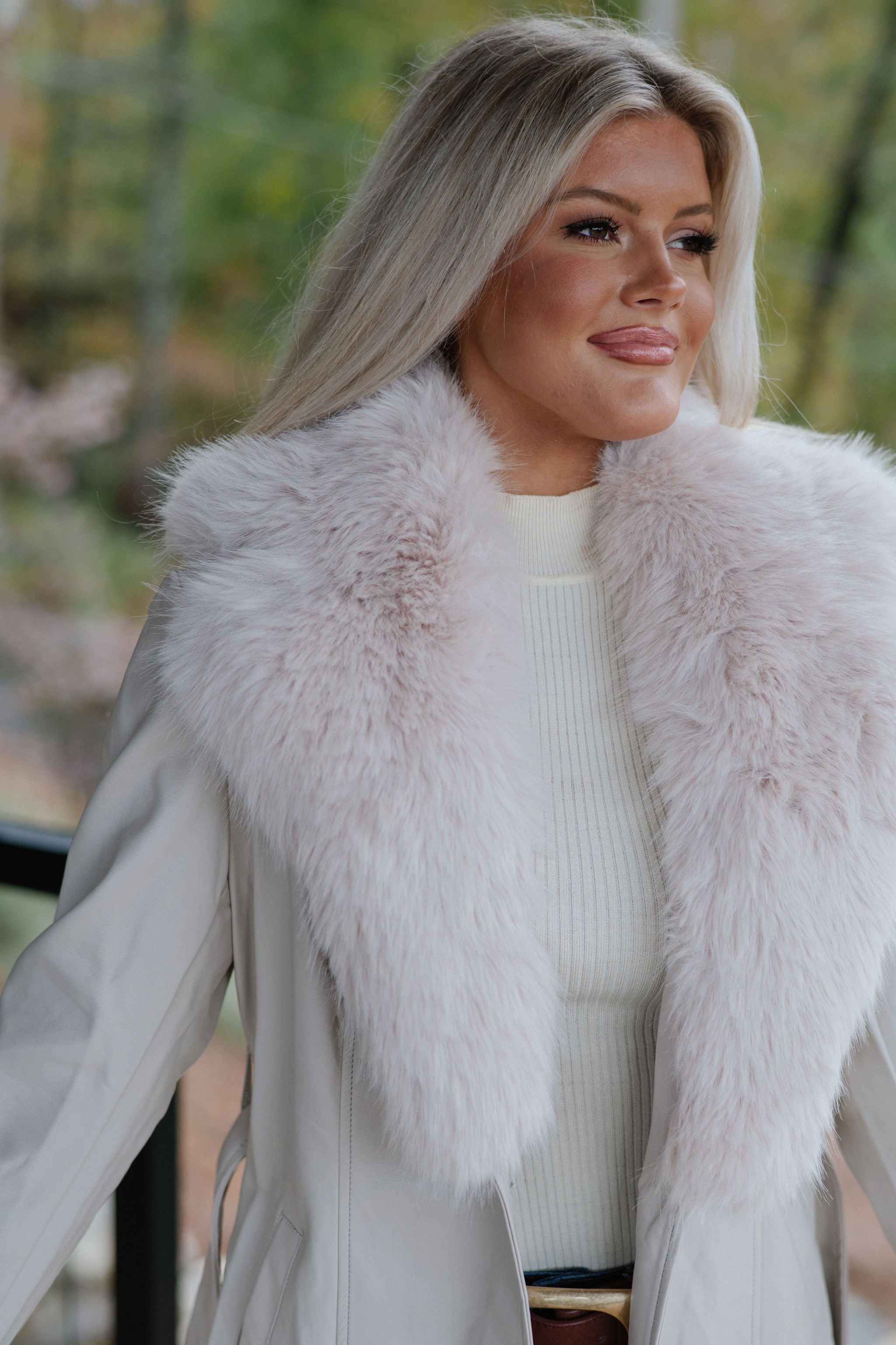 Ginny Fur Trim Coat-Beige