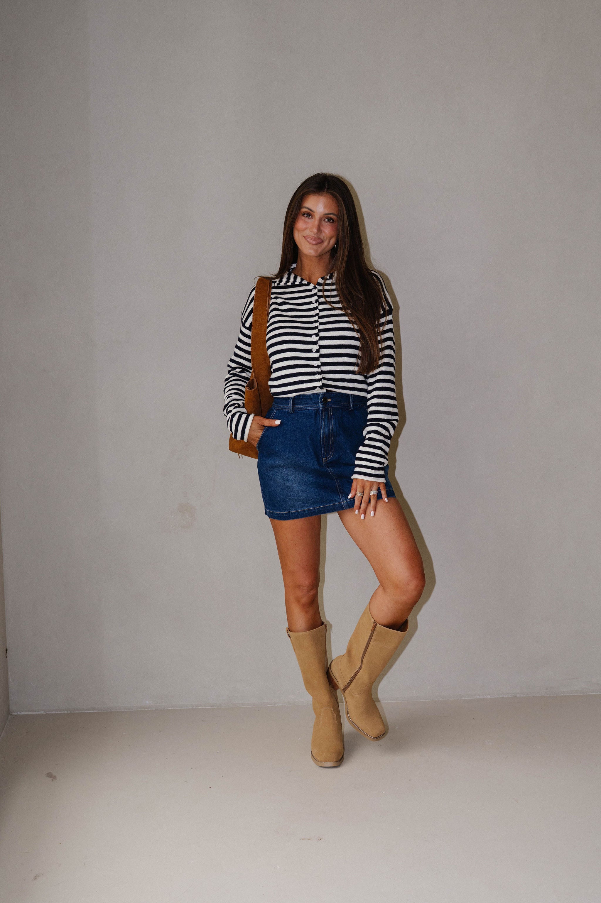 Elina Stripe Knit Top-Ivory/Dark Navy