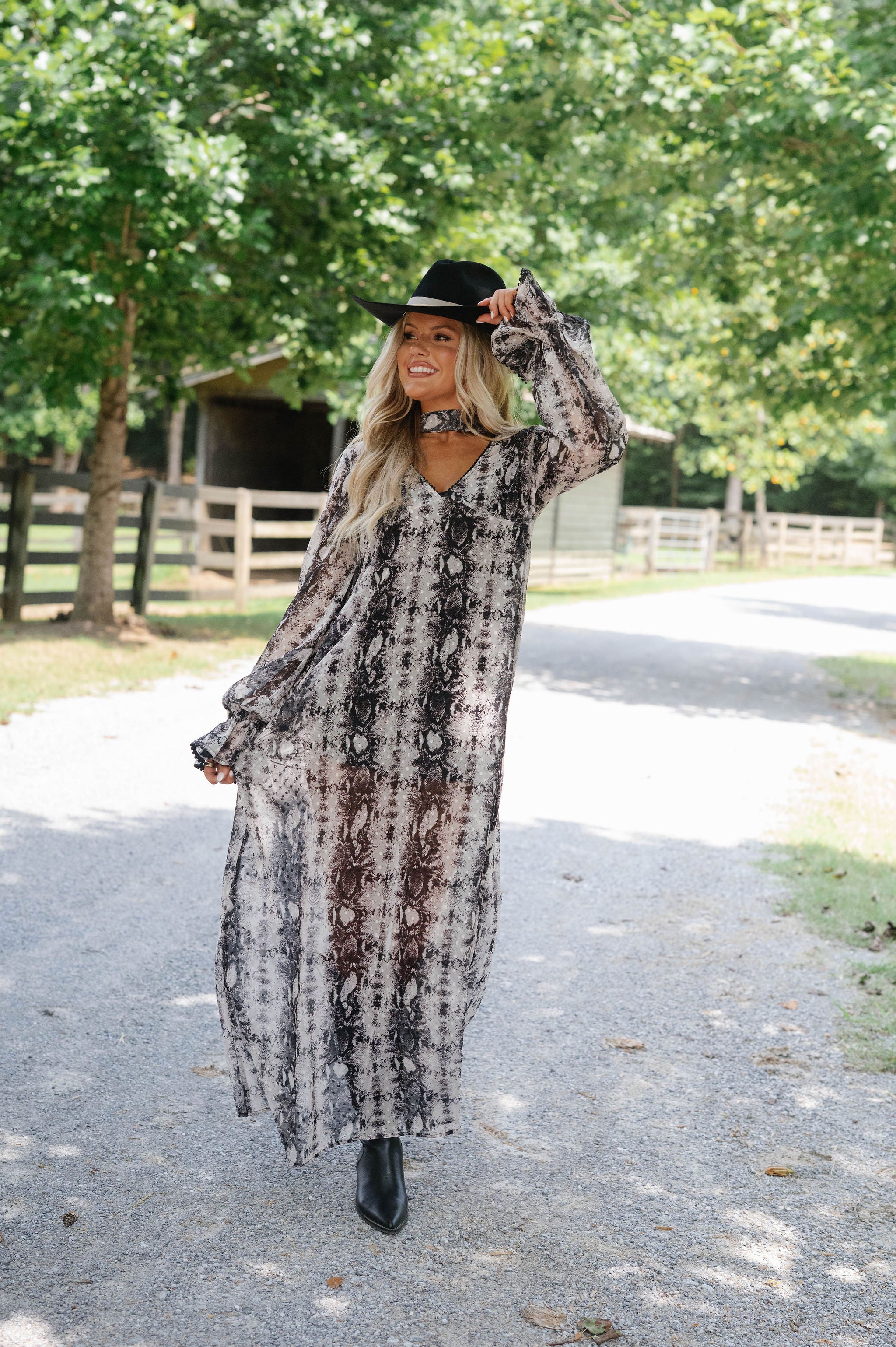 Snake Print Maxi Dress With Scarf S