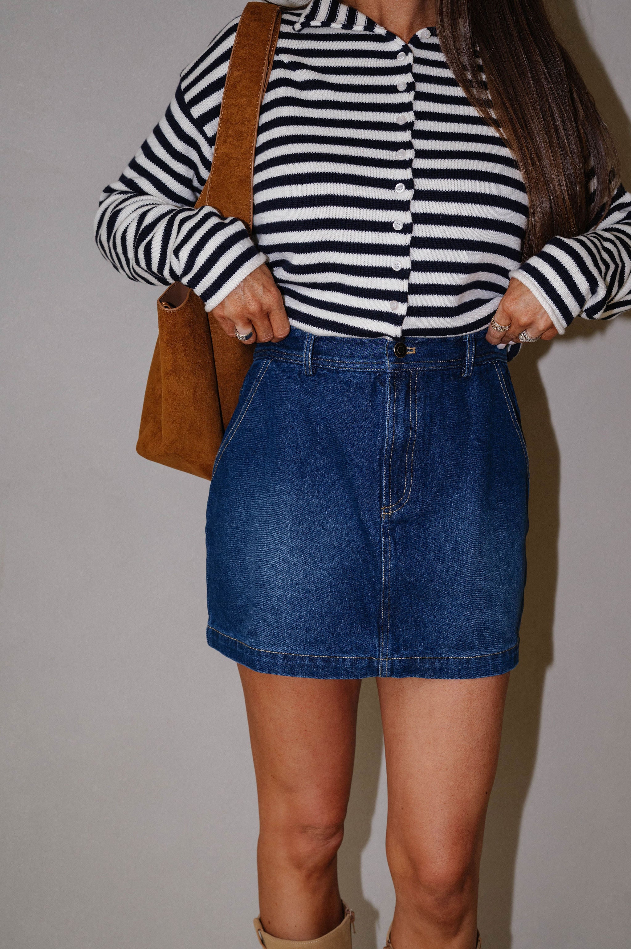 Denim Pocketed Mini Skirt-Dark Wash