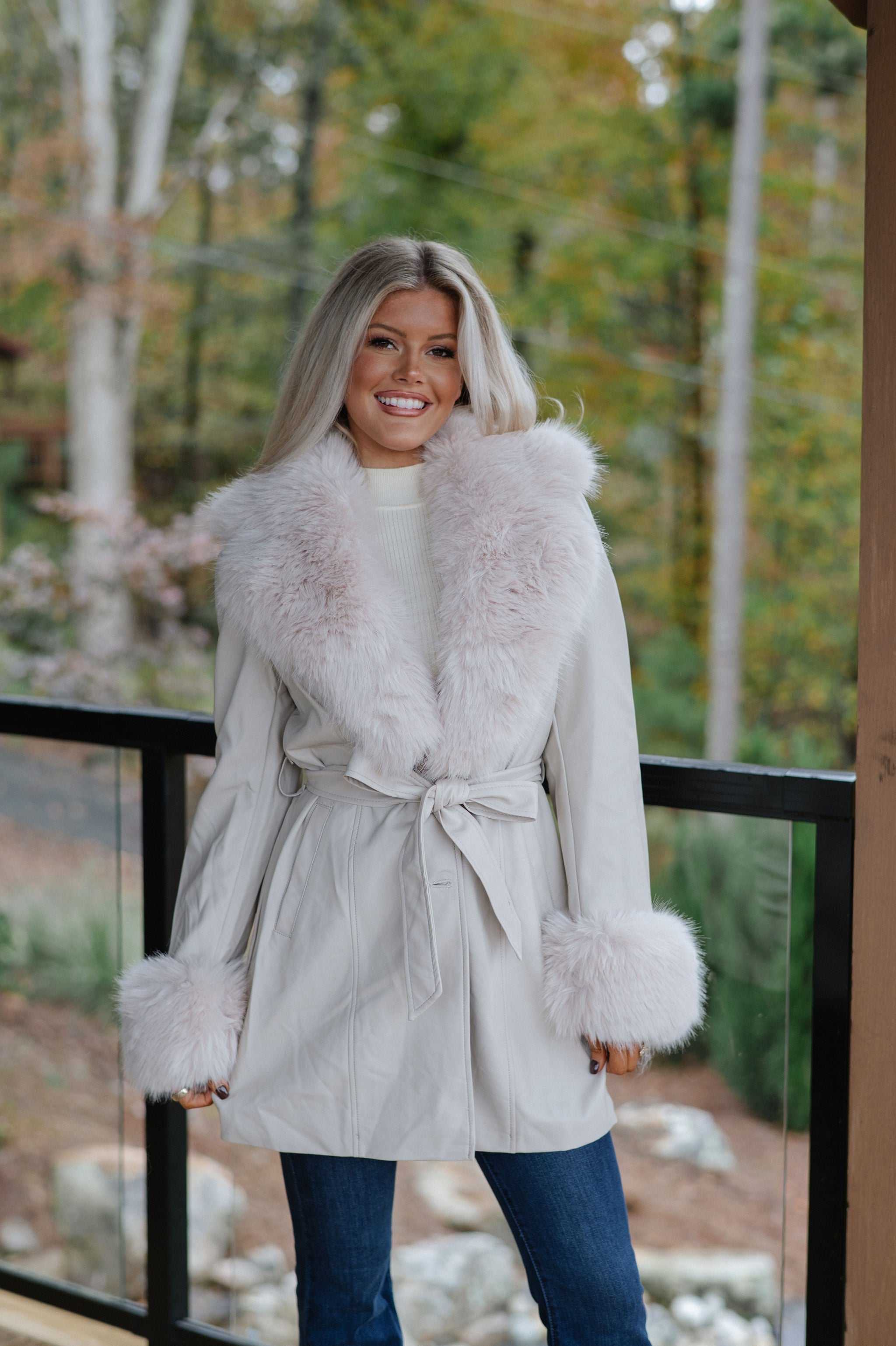 Ginny Fur Trim Coat-Beige