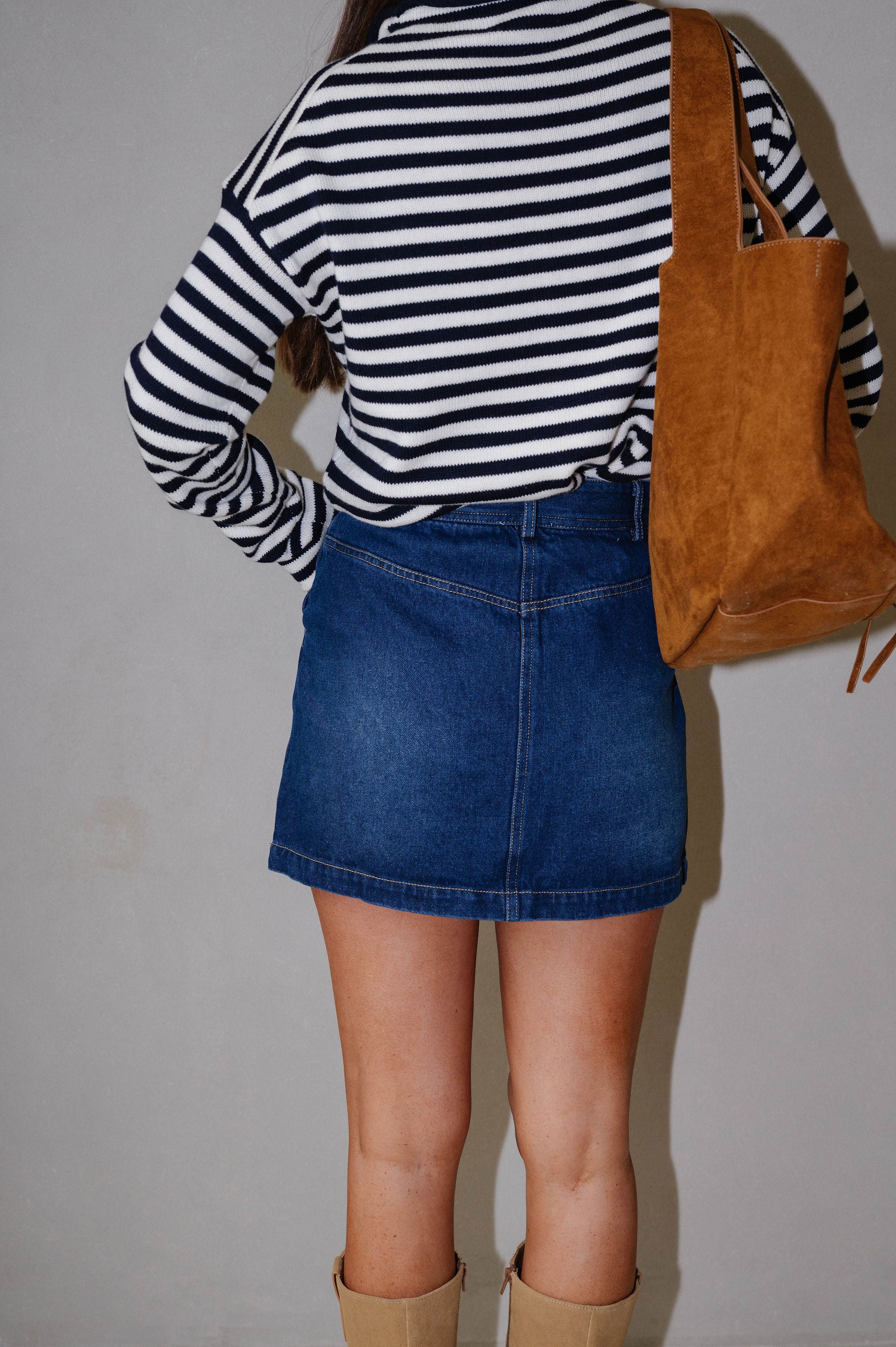 Denim Pocketed Mini Skirt-Dark Wash
