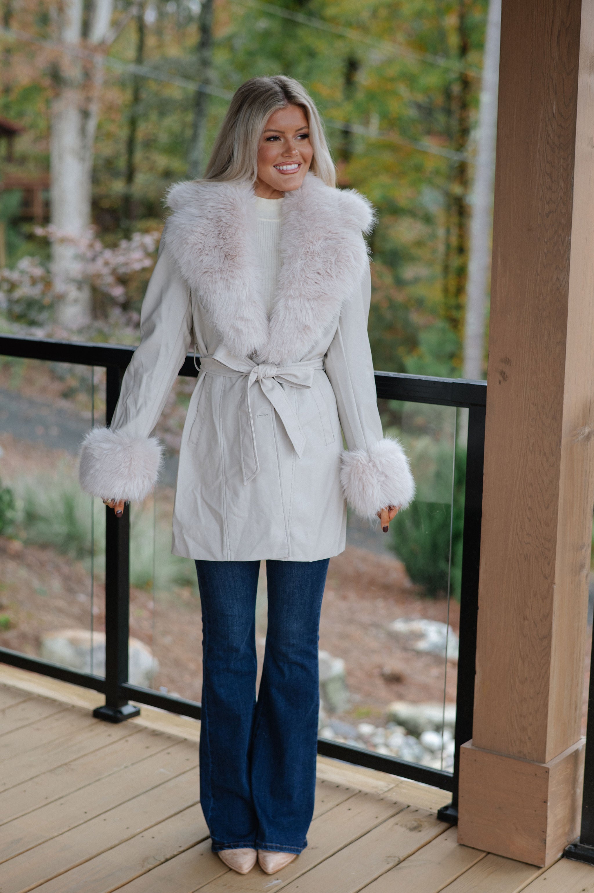 Ginny Fur Trim Coat-Beige