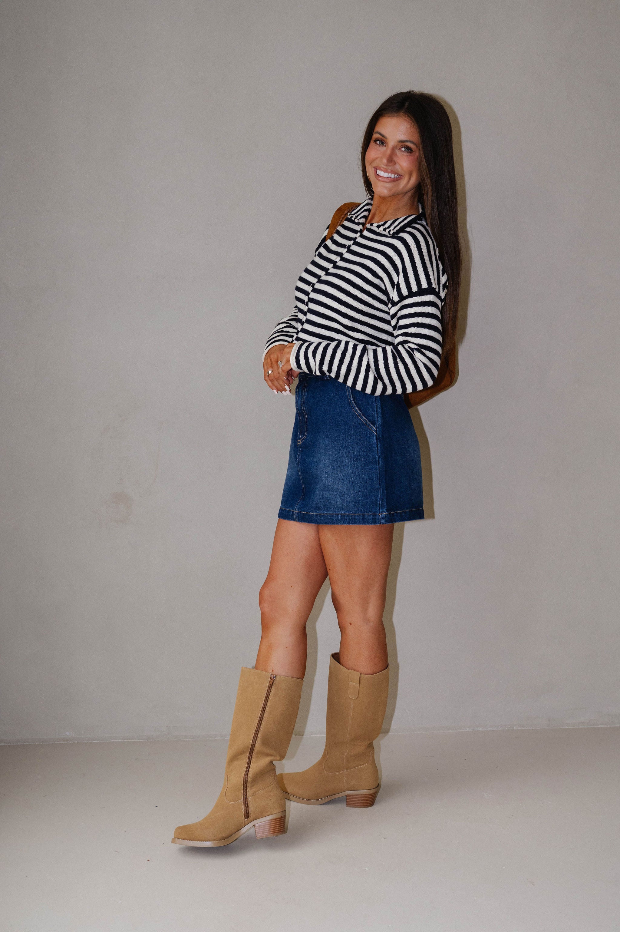 Elina Stripe Knit Top-Ivory/Dark Navy