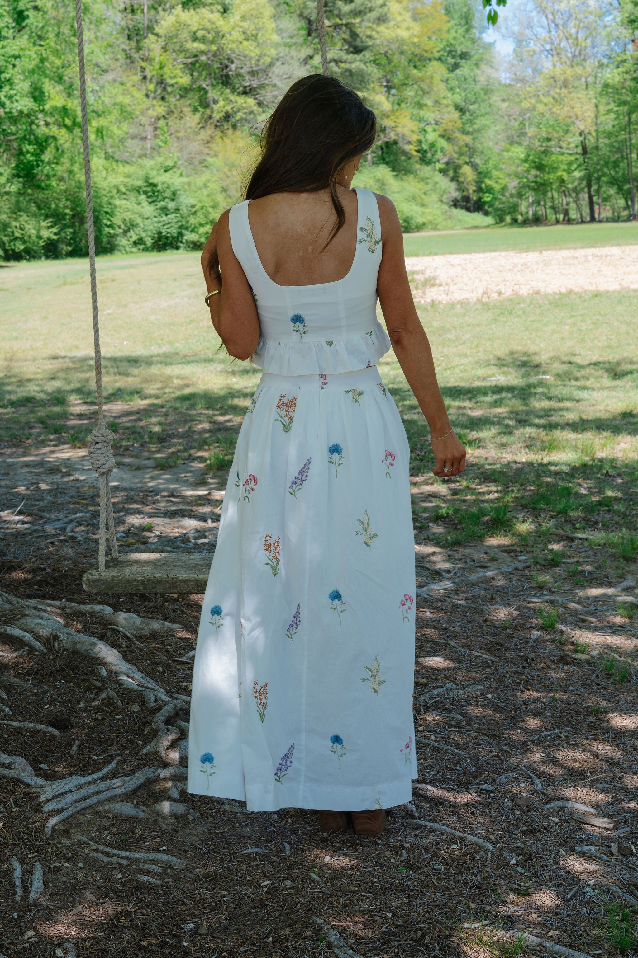 Cottage Floral Maxi Skirt Set-White