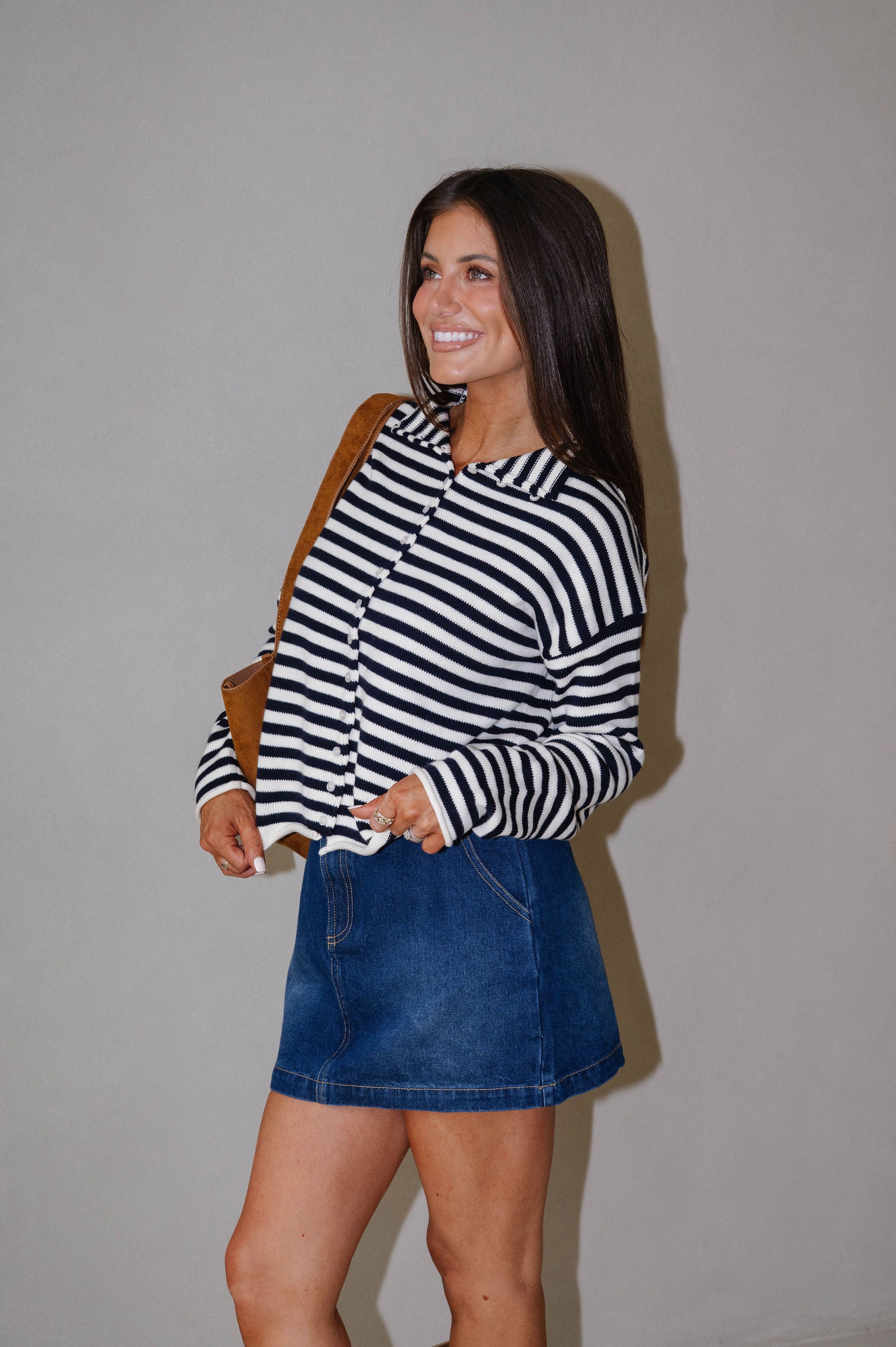 Elina Stripe Knit Top-Ivory/Dark Navy