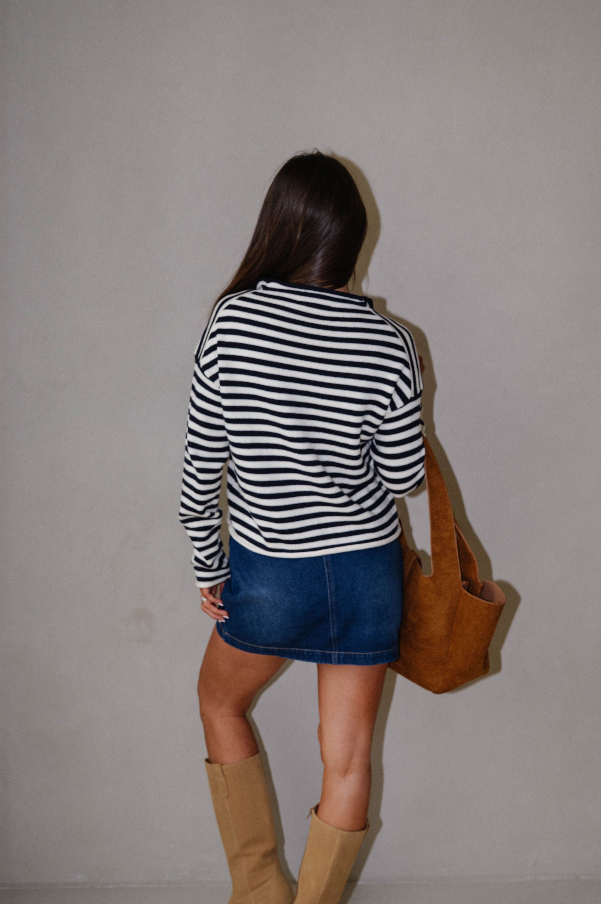 Elina Stripe Knit Top-Ivory/Dark Navy