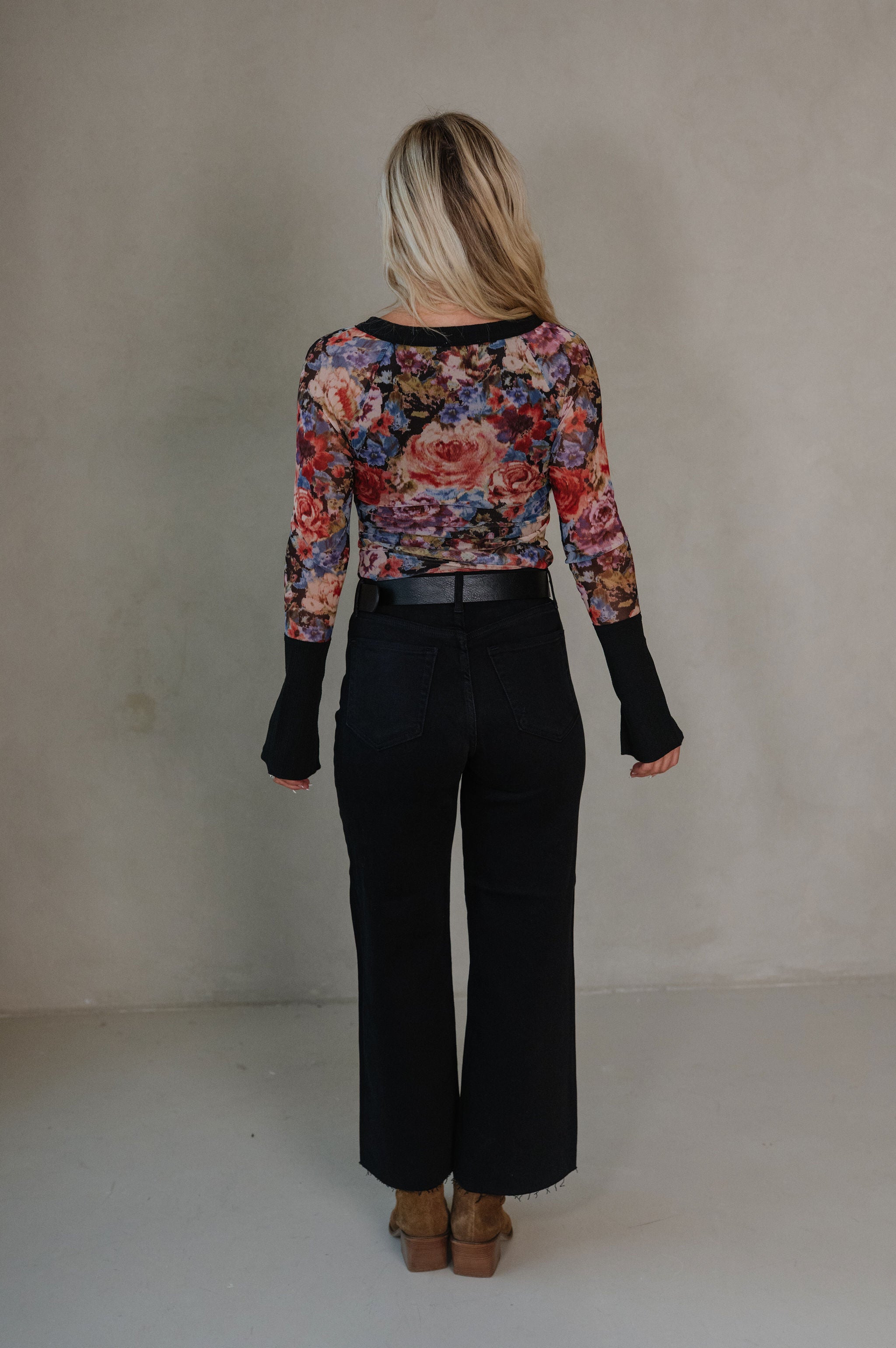 Bri Raw Hem Wide Leg Jeans-Wash Black