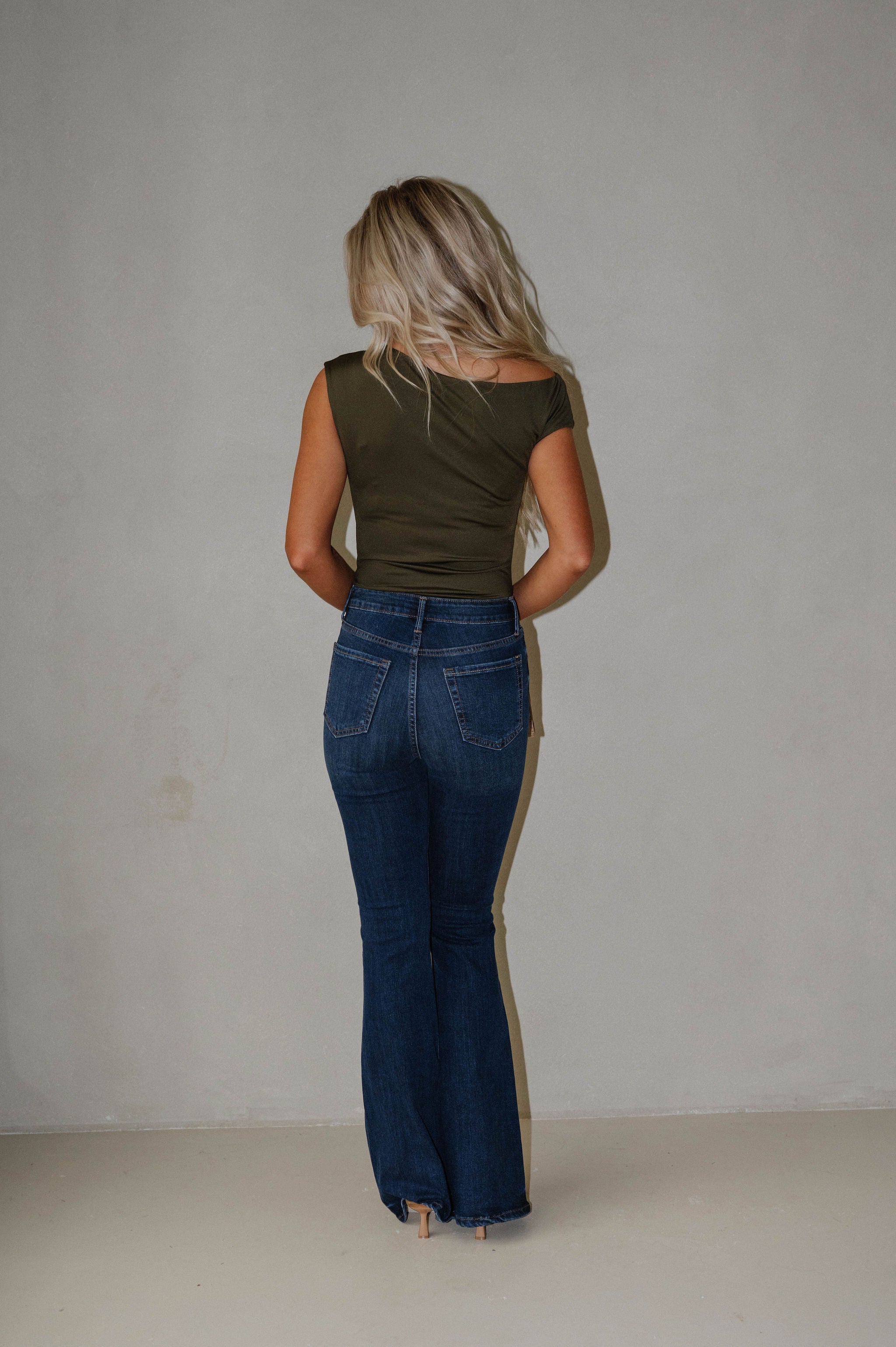 Asymmetrical Drape Bodysuit-Olive