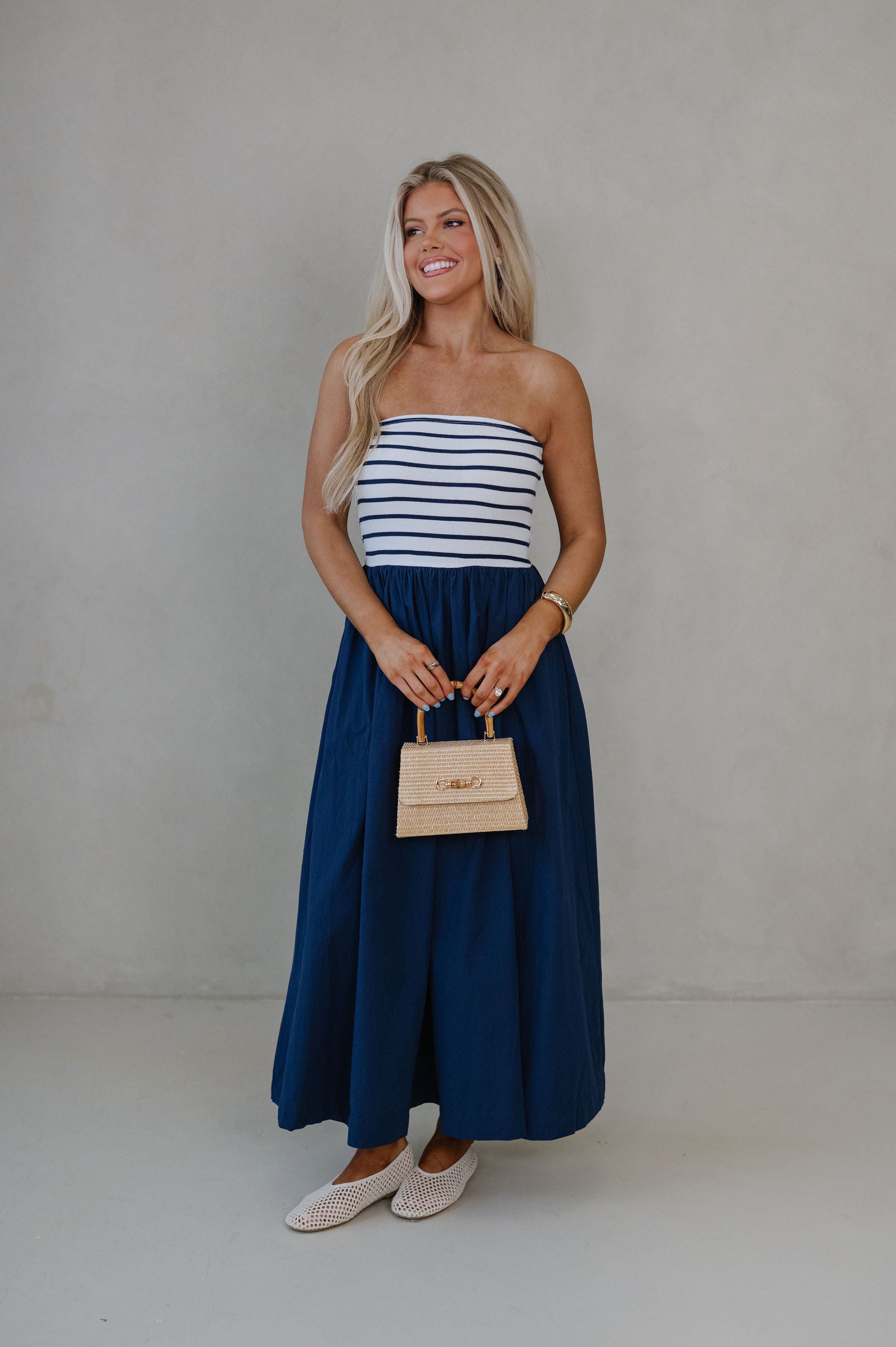 Pennie Flowy Midi Dress-Navy