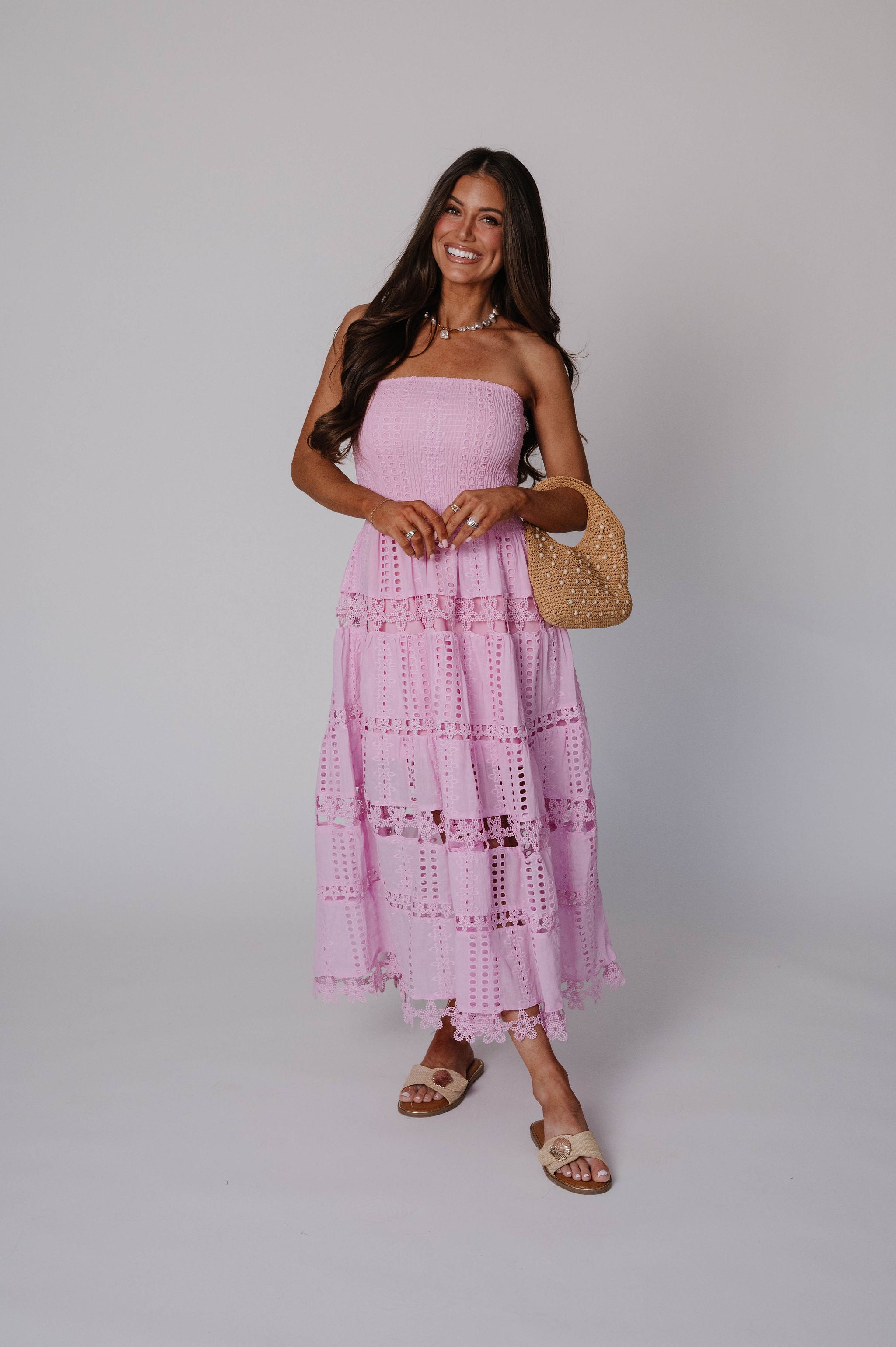 Lydia Eyelet Lace Dress-Lavender Pink