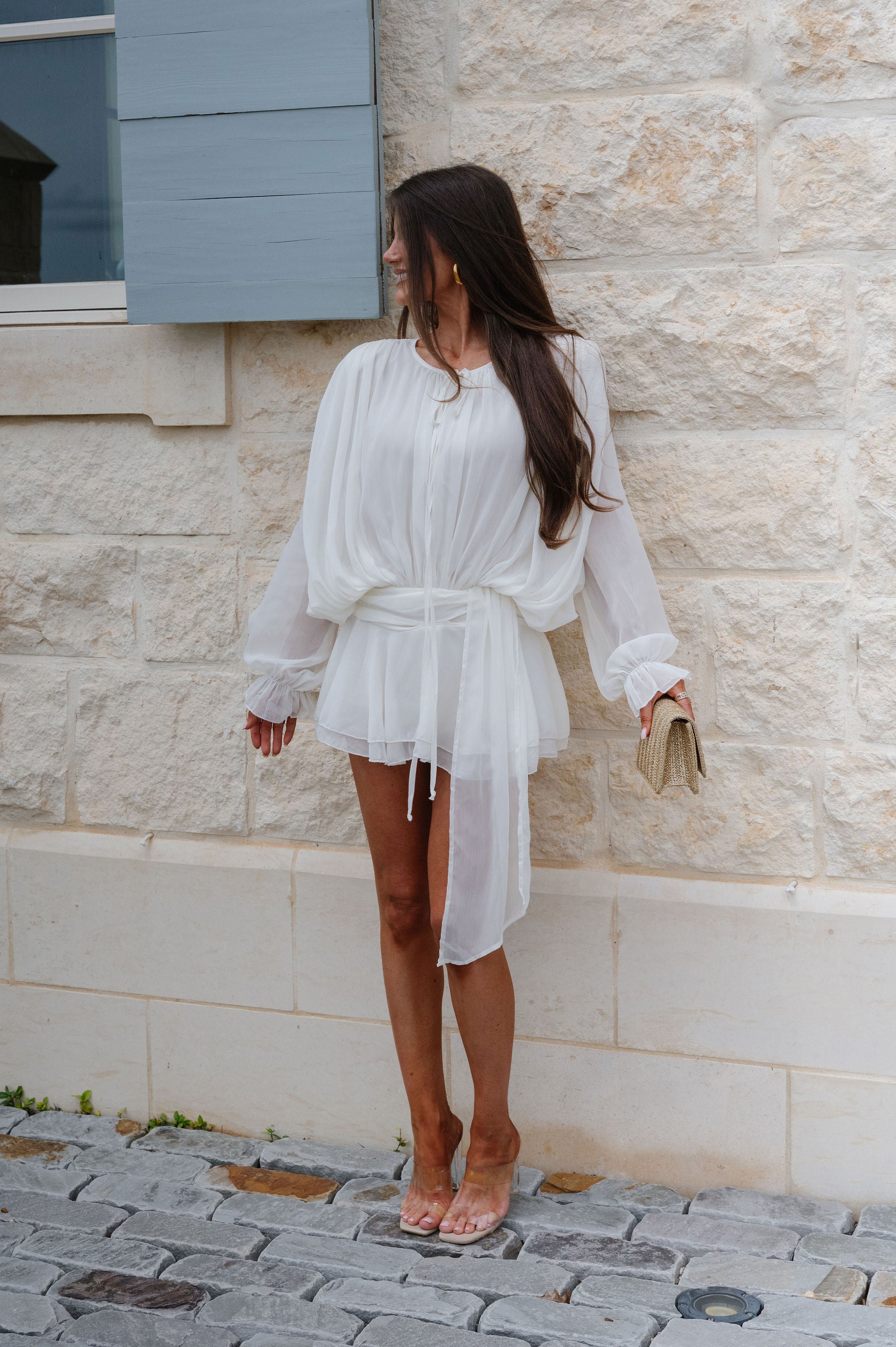 Chiffon Mini Dress-Ivory// PETITE