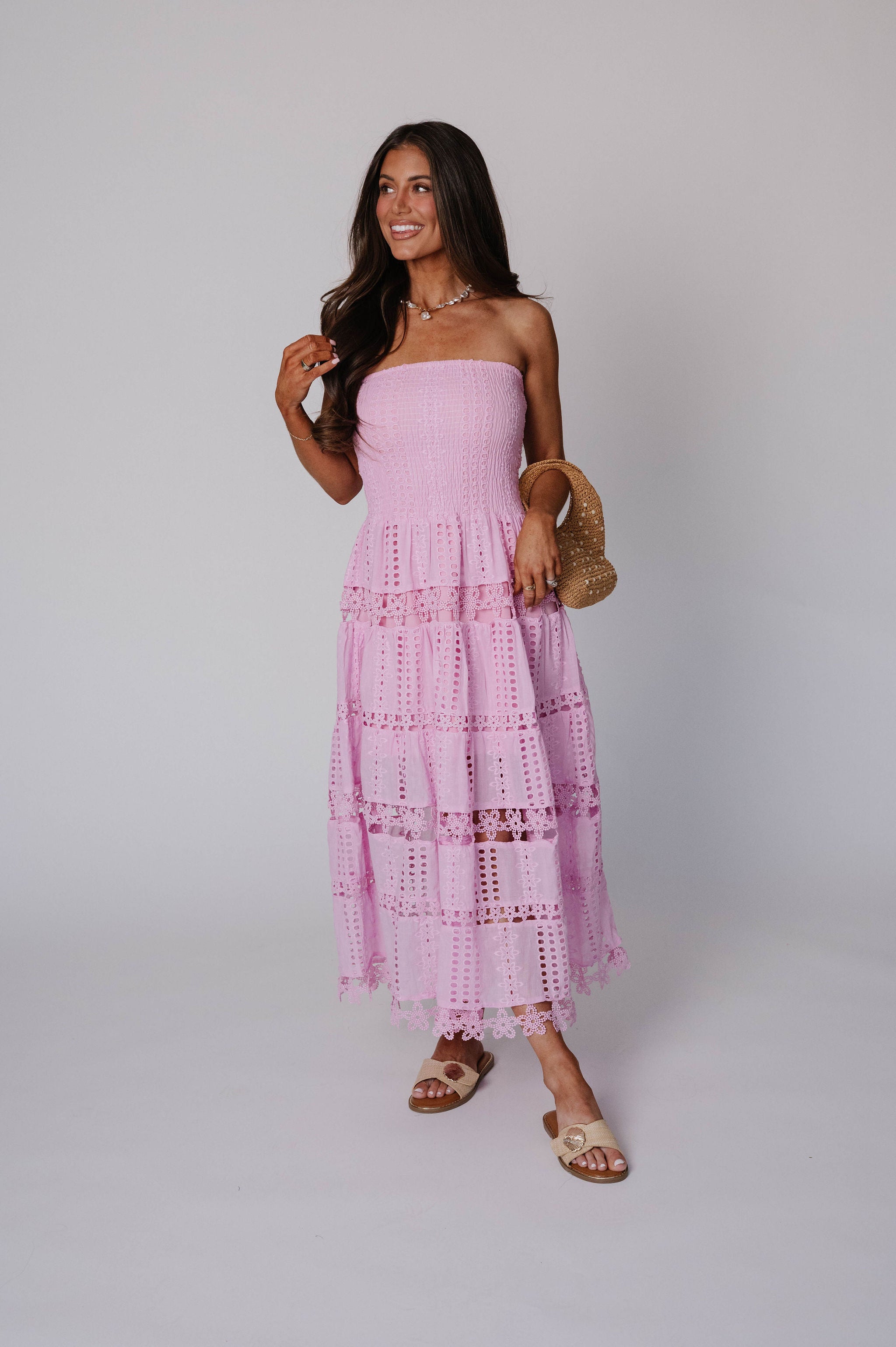 Lydia Eyelet Lace Dress-Lavender Pink