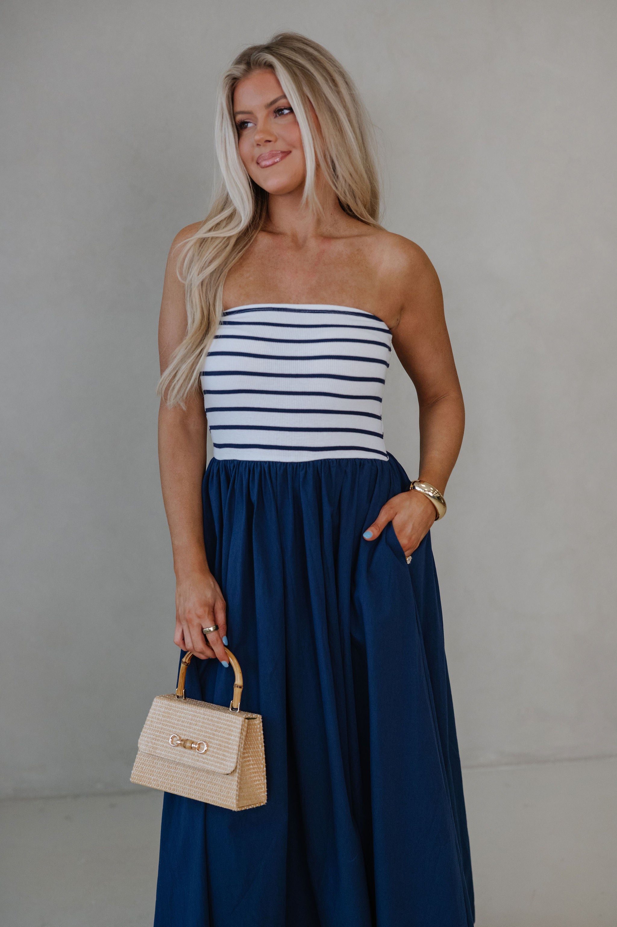 Pennie Flowy Midi Dress-Navy