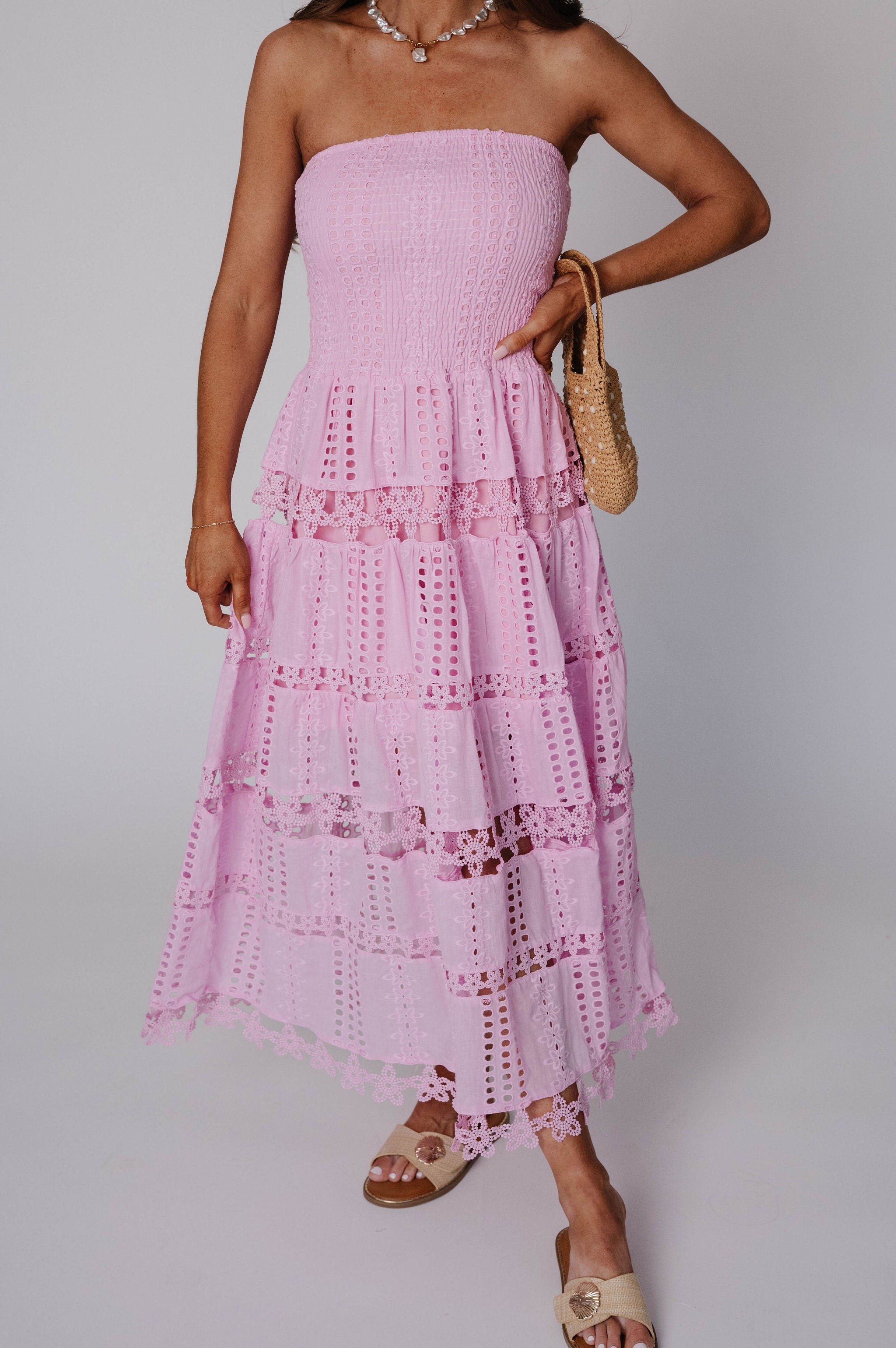 Lydia Eyelet Lace Dress-Lavender Pink